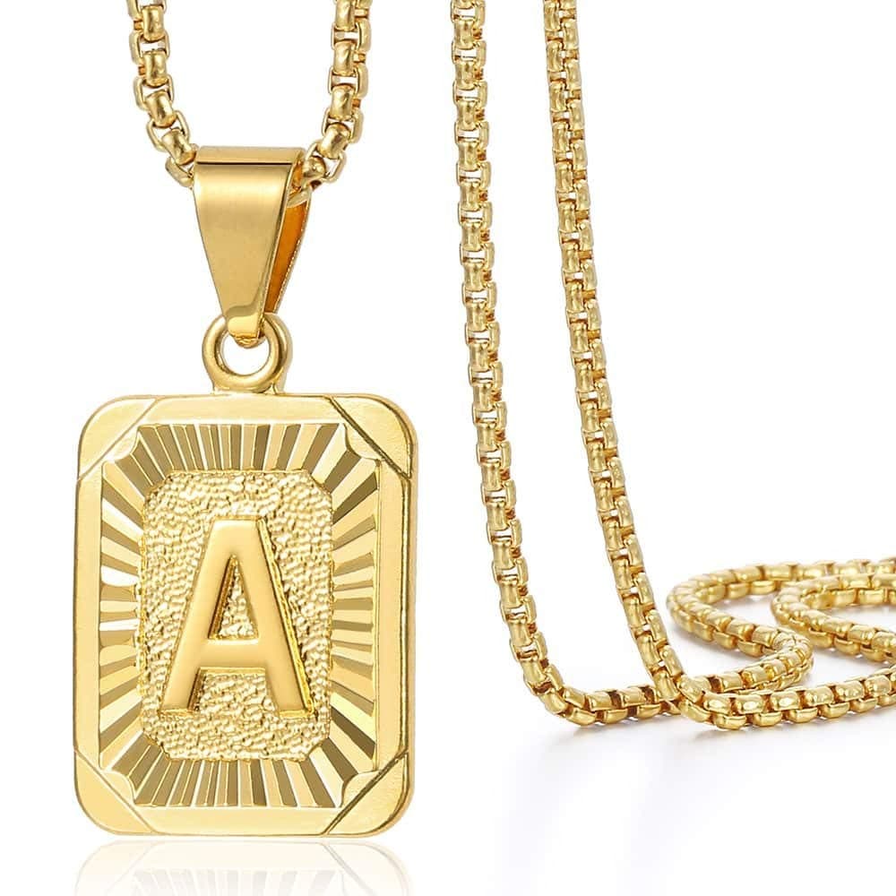Trendsmax Yellow Gold Plated Stainless Steel A-Z Letter Necklace Mens Womens