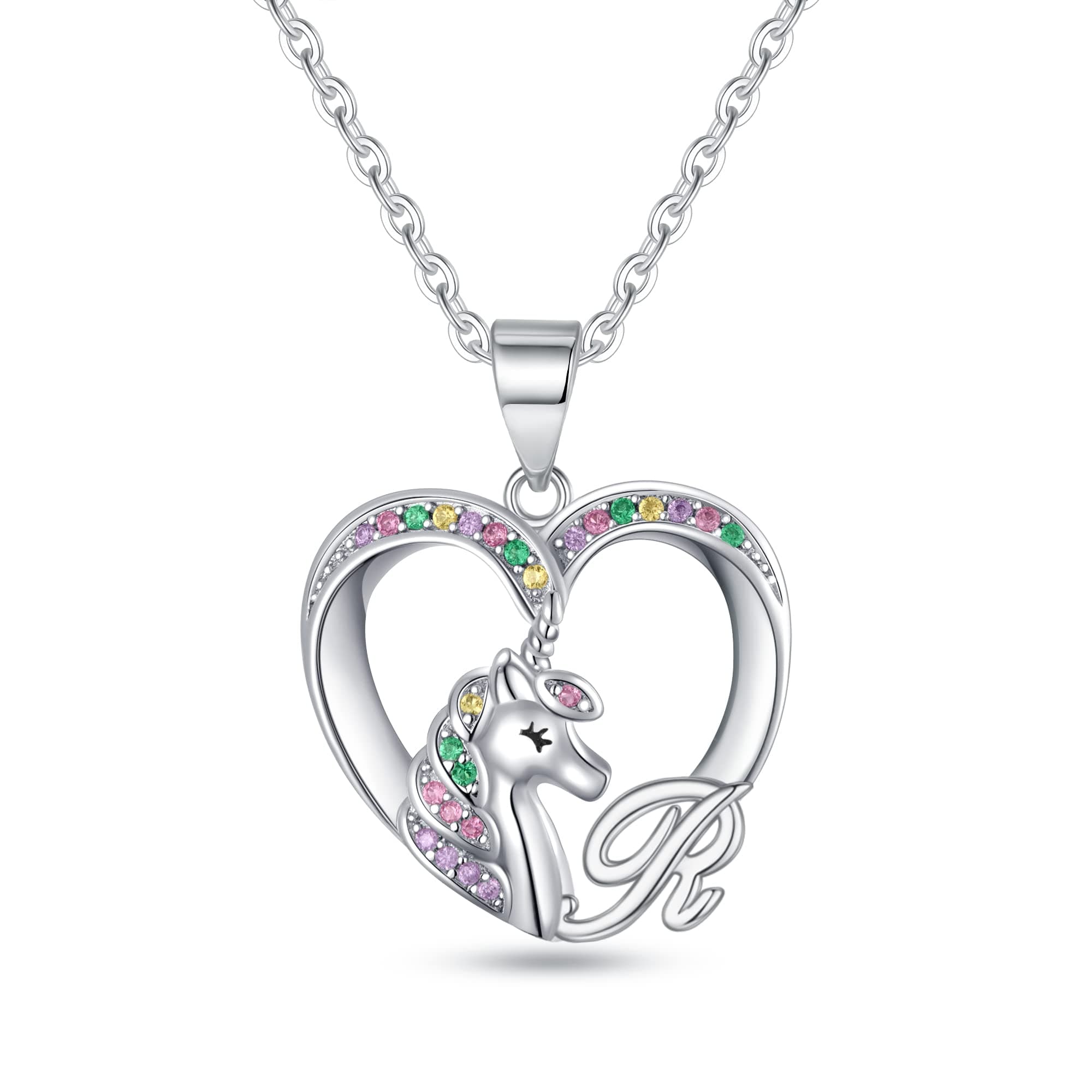 BRIJEWLIC Silver Cursive Initial CZ Heart Necklace for Girls & Teen Girls