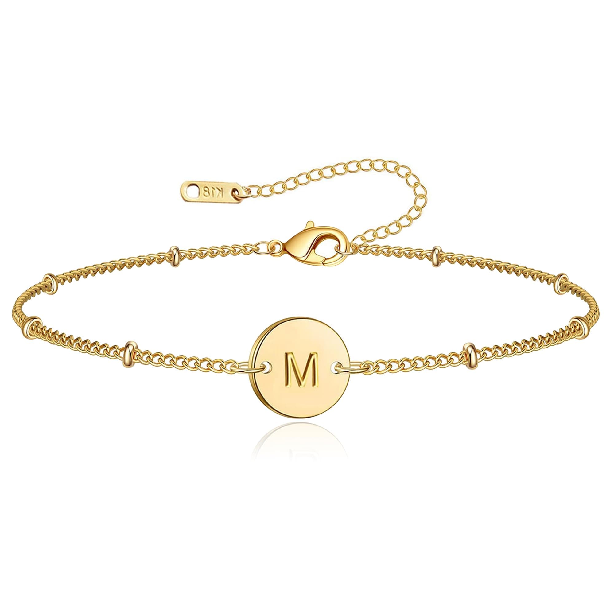 Staligue Gold Initial Bracelet 18K Gold Plated Stainless Steel Coin Disc Engagement