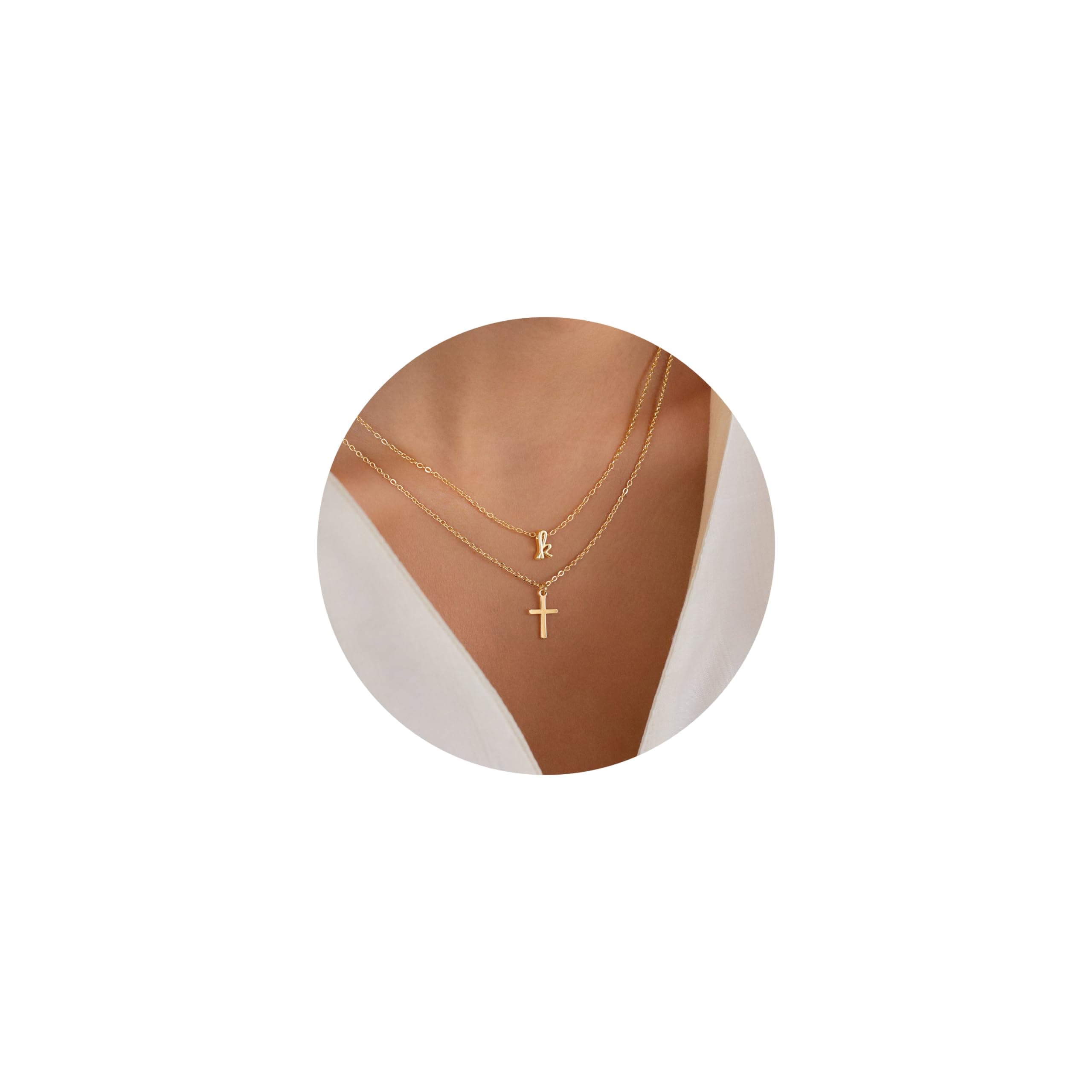 Trendy 14k Gold Plated Initial Cross Necklace Gifts for Her