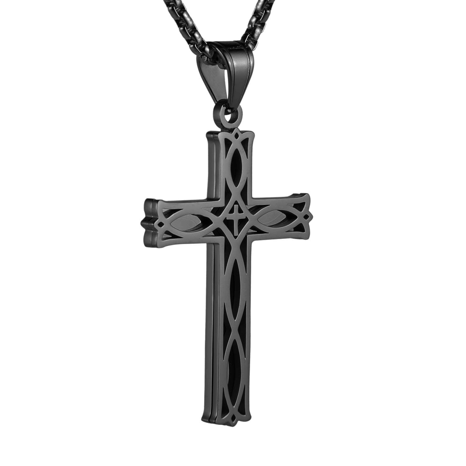 HZMAN Men's Stainless Steel Infinity Celtic Cross Pendant Necklace, 22+2" Chain