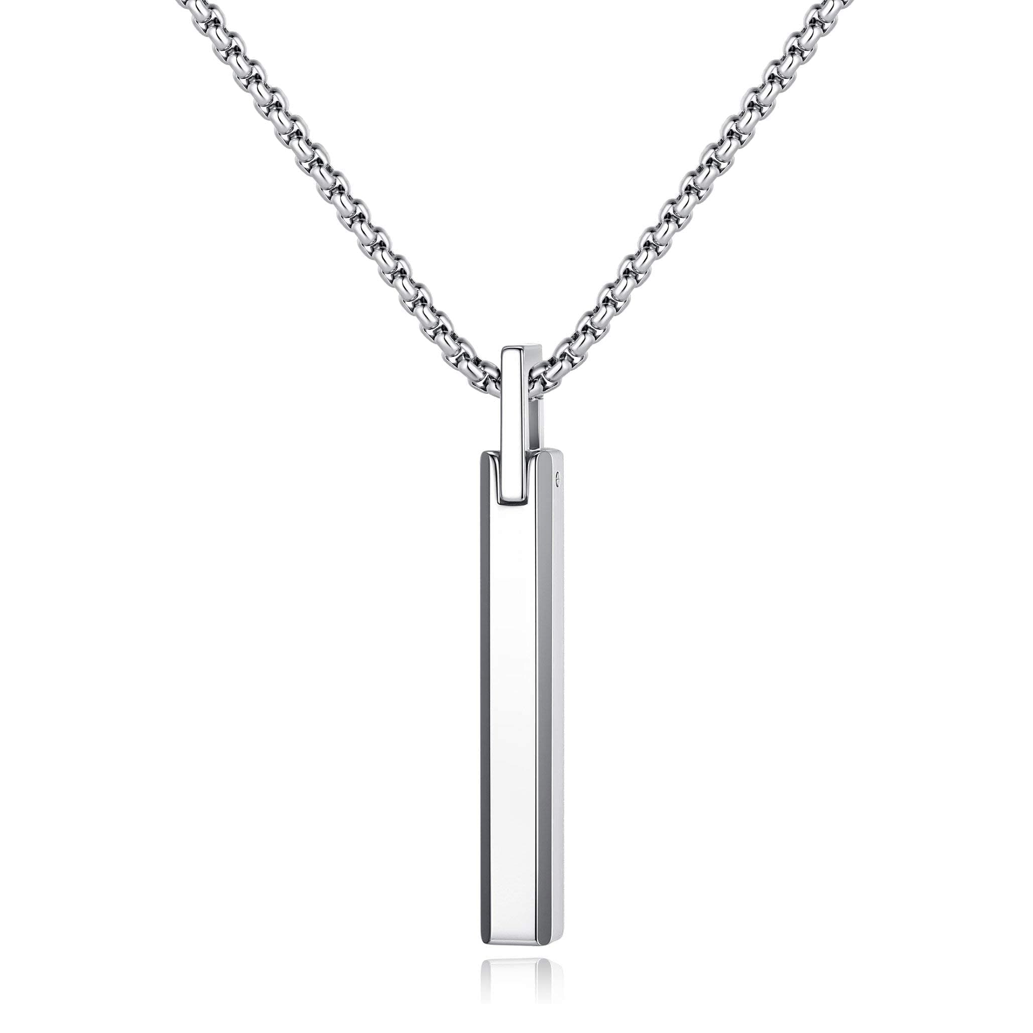 COAI Tungsten Bar Necklace for Men, 20"-26" Platinum/Silver Pendant