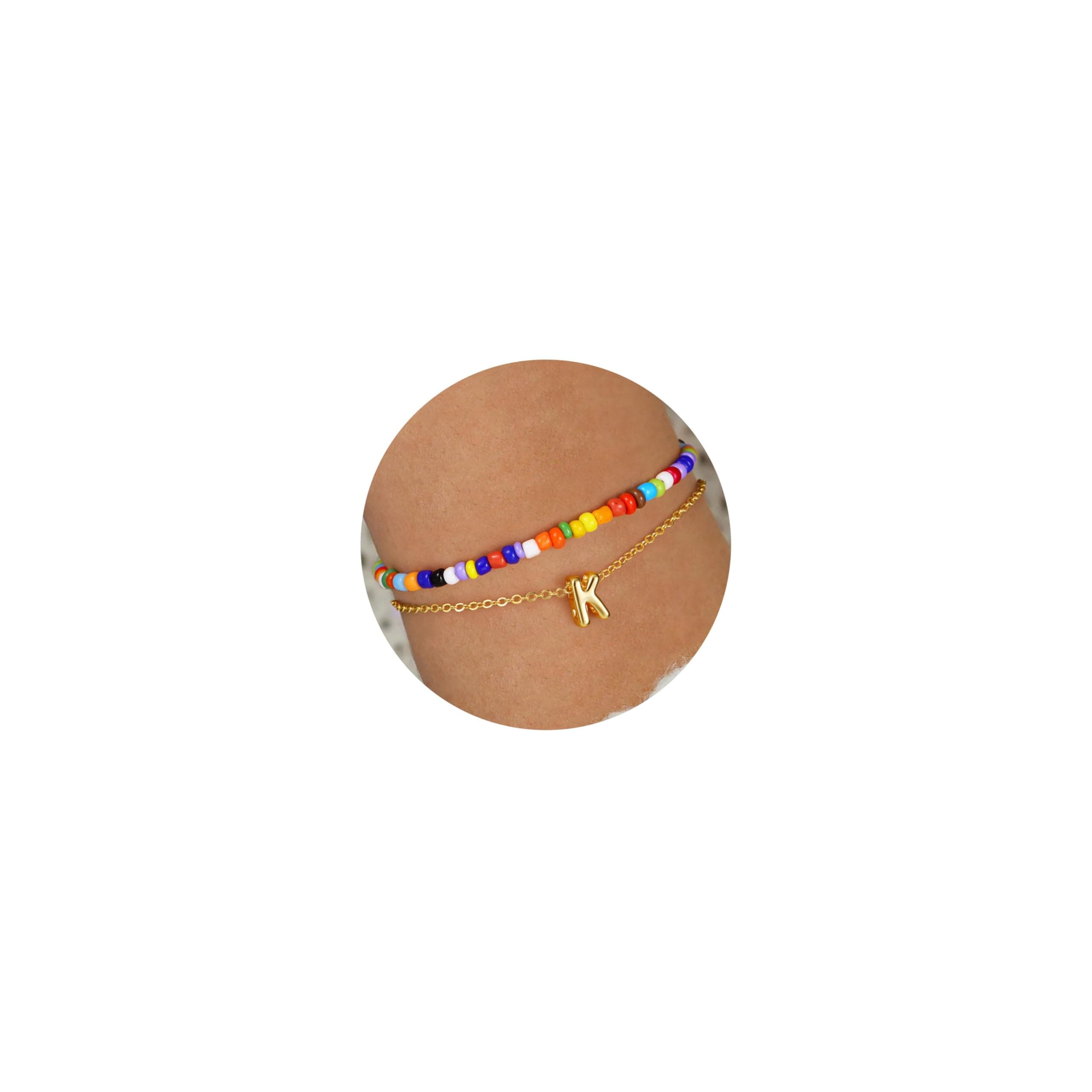 Turandoss Dainty 18K Gold Plated Initial A-Z Layered Bracelet for Women and Teen Girls