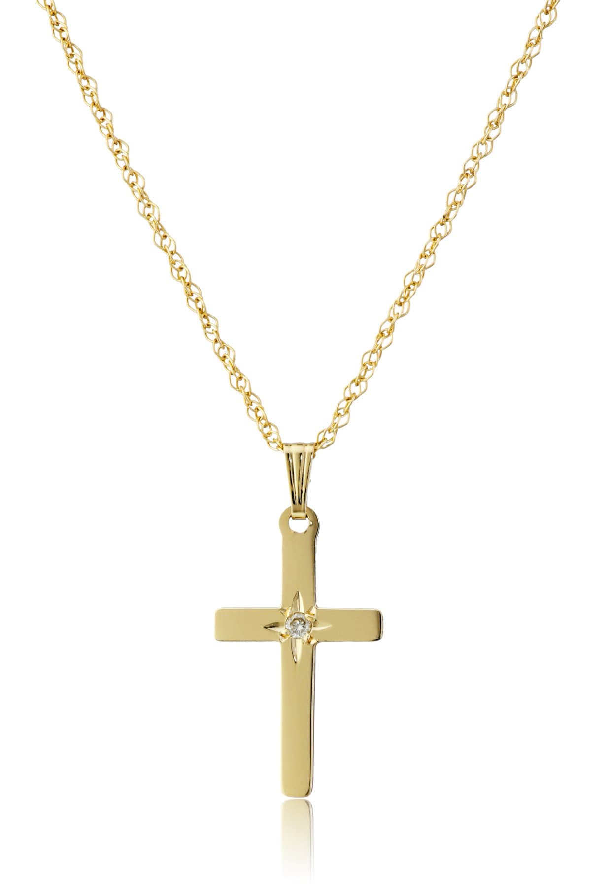 Amazon Essentials 14k Yellow Gold Diamond-Accented Cross Necklace, 18"