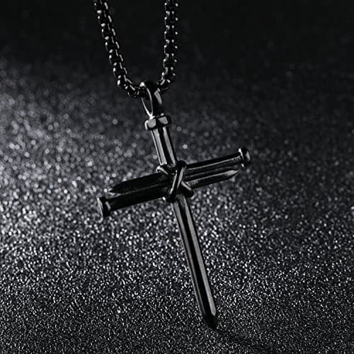 Stainless Steel Vintage Black Gold Silver Nail Cross Pendant Chain Necklace for Men
