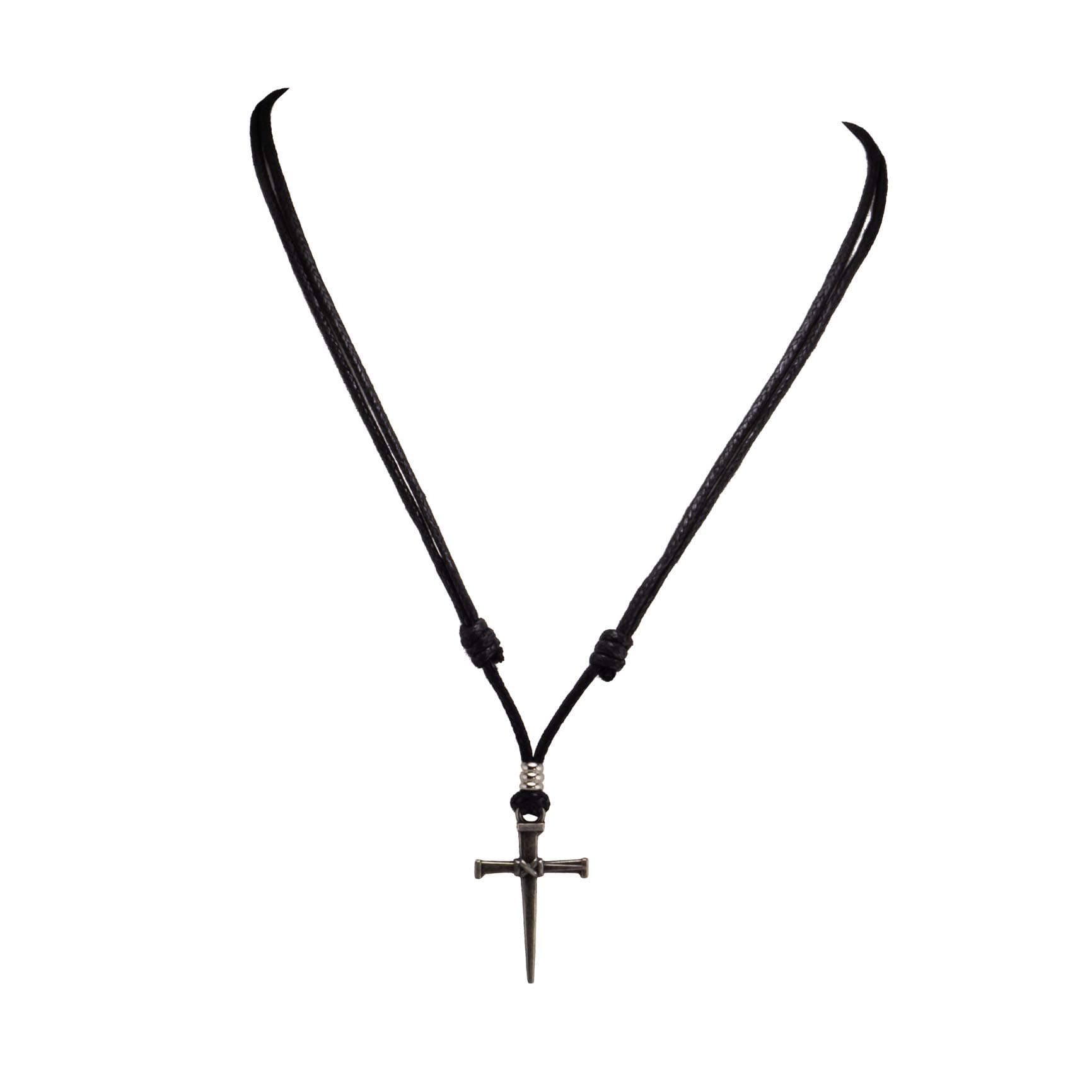BlueRica Adjustable Cord Necklace with Nail & Cross