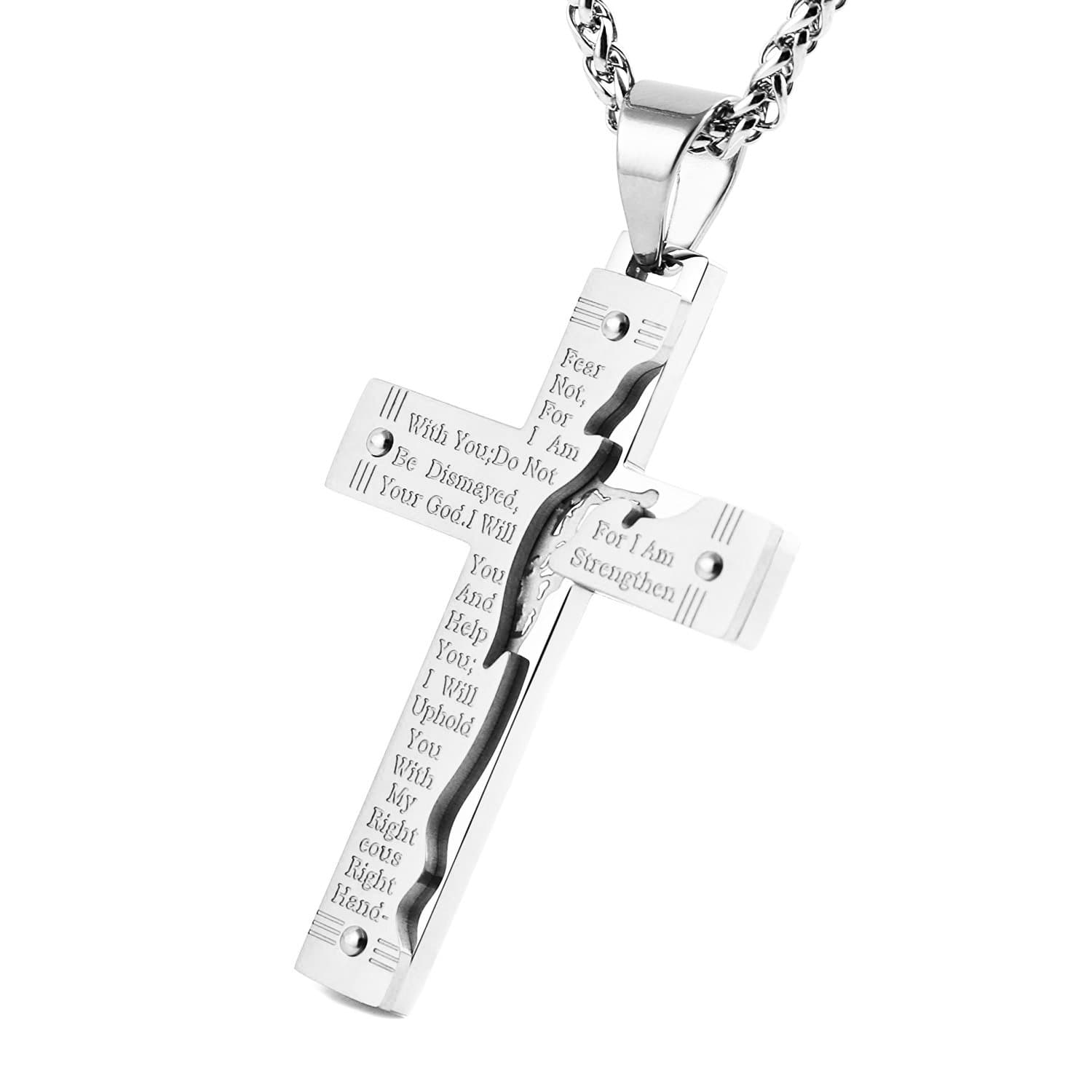 HZMAN Men's Stainless Steel Jesus Crucifix Pendant Necklace
