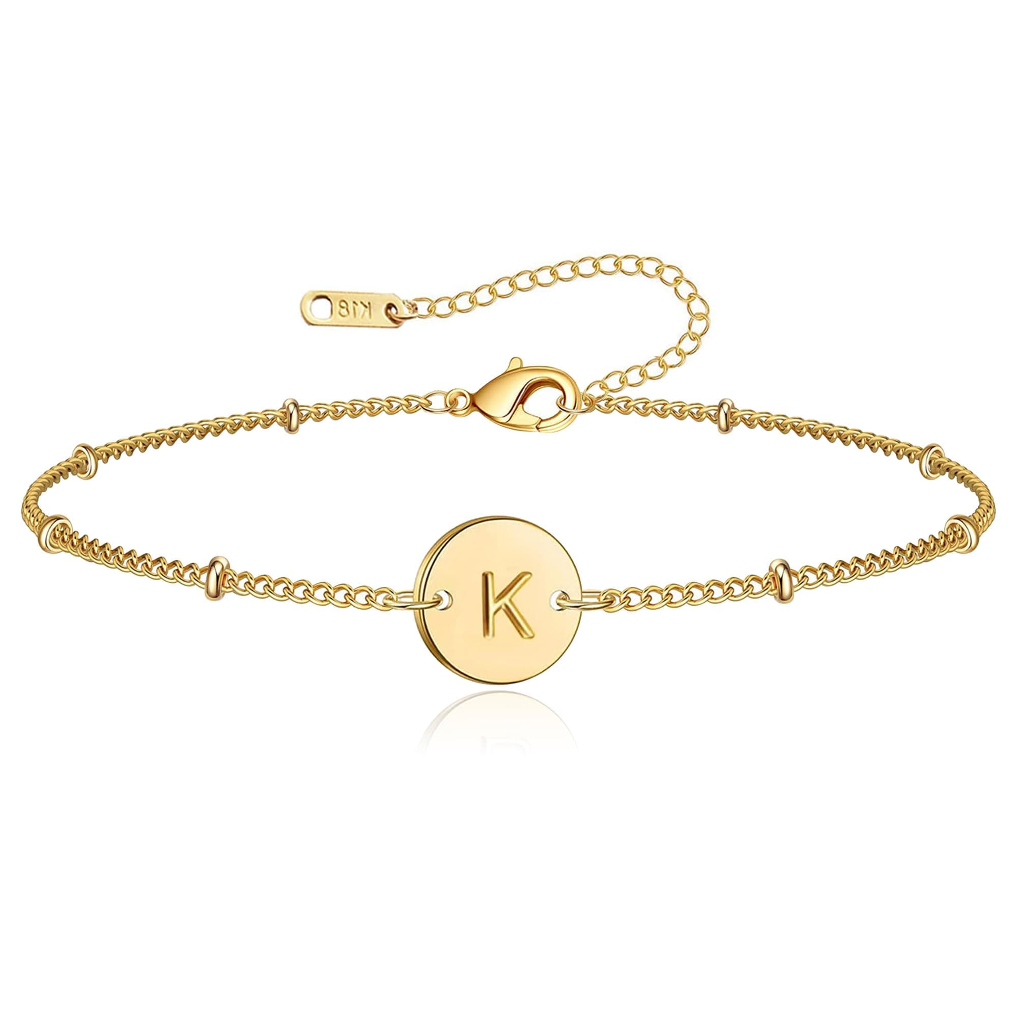 Staligue Gold Initial Bracelet - 18K Gold Plated Coin Disc Beaded Chain