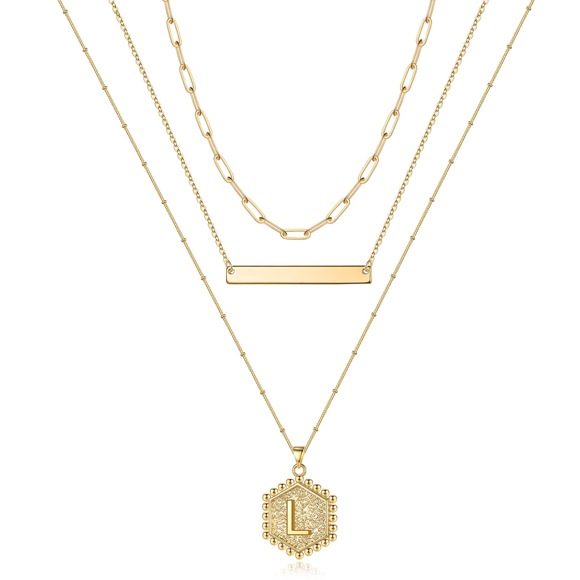 Turandoss Gold Plated Hexagon Letter Pendant Necklace for Women
