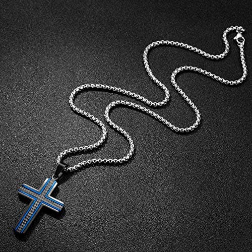 Holizaly Men's 316L Stainless Steel Cross Pendant White/Gold/Black/Blue Rolo Chain-Gift Box Included