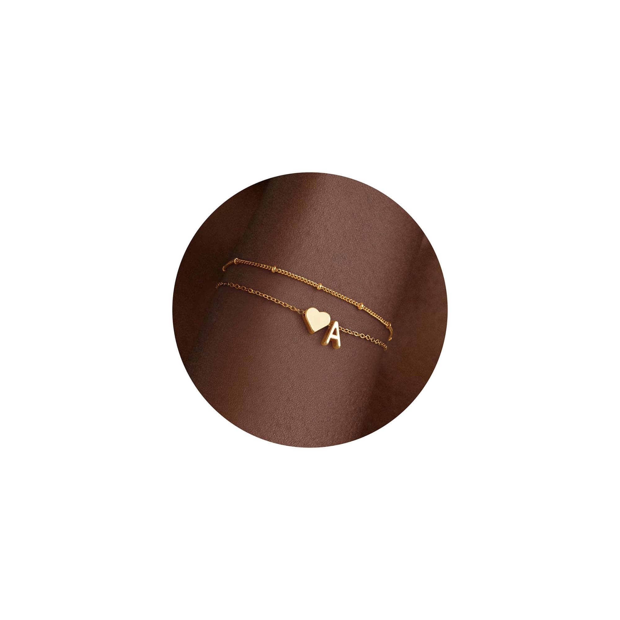 Initial Heart Gold Bracelets - Layered Beaded Charm Gifts for Women