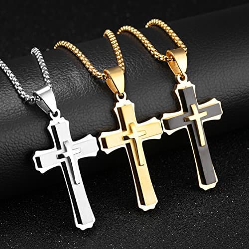 Large Stainless Steel Cross Pendant Necklace for Men and Women