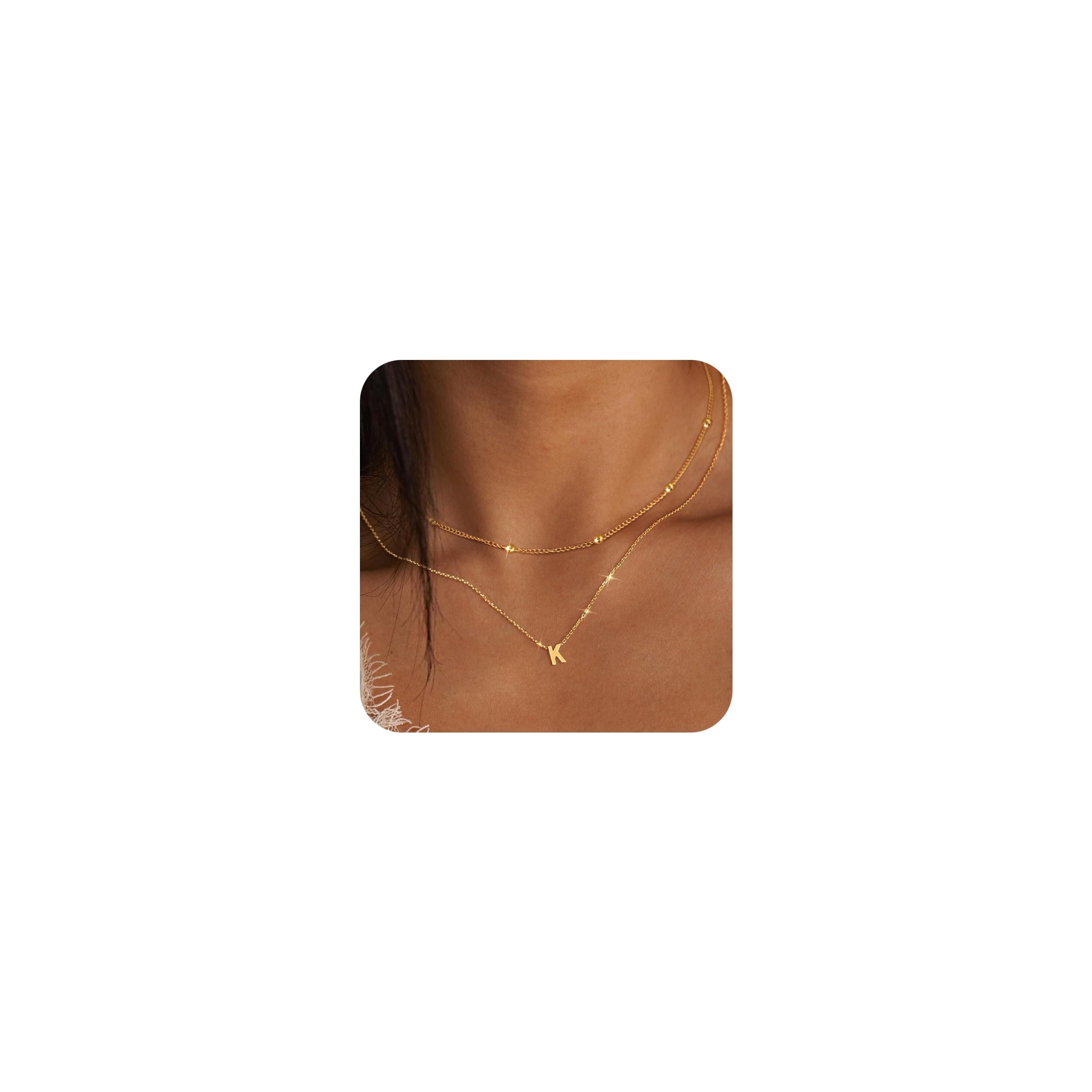 Poxtex Initial Necklaces for Women - 14K Gold Plated Dainty Pendant Choker Necklace