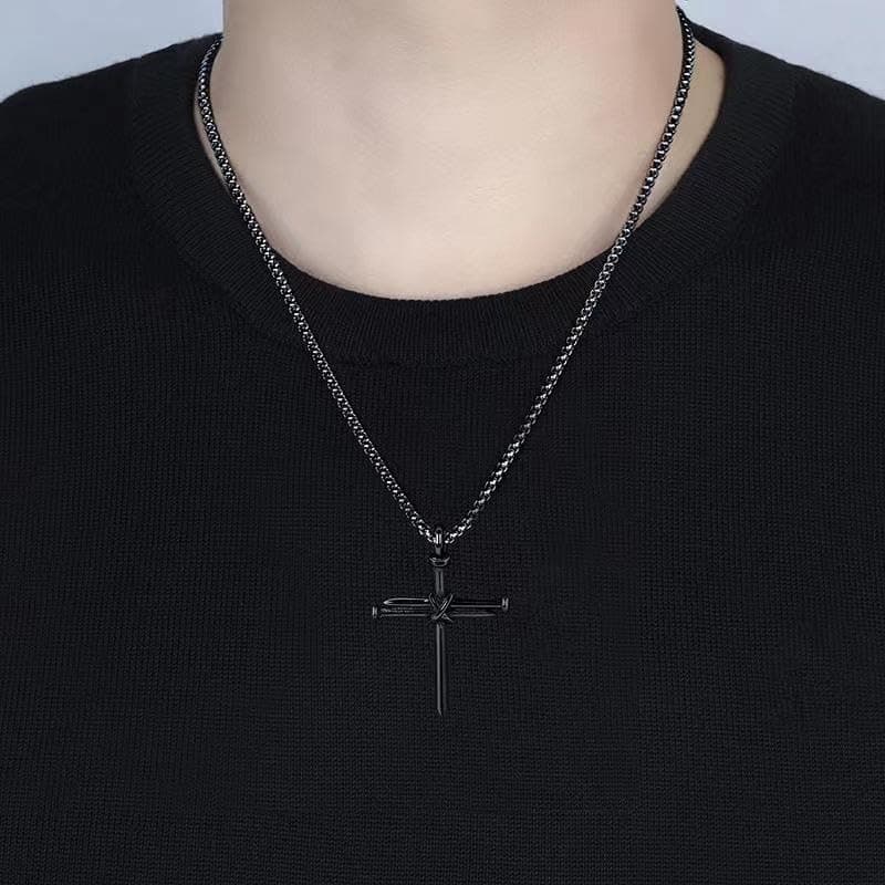 Stainless Steel Vintage Black Gold Silver Nail Cross Pendant Chain Necklace for Men