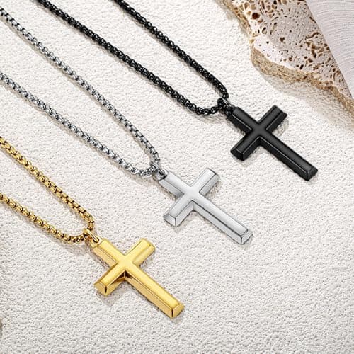 Stainless Steel Beveled Edge Cross Chain Pendant Necklace for Men