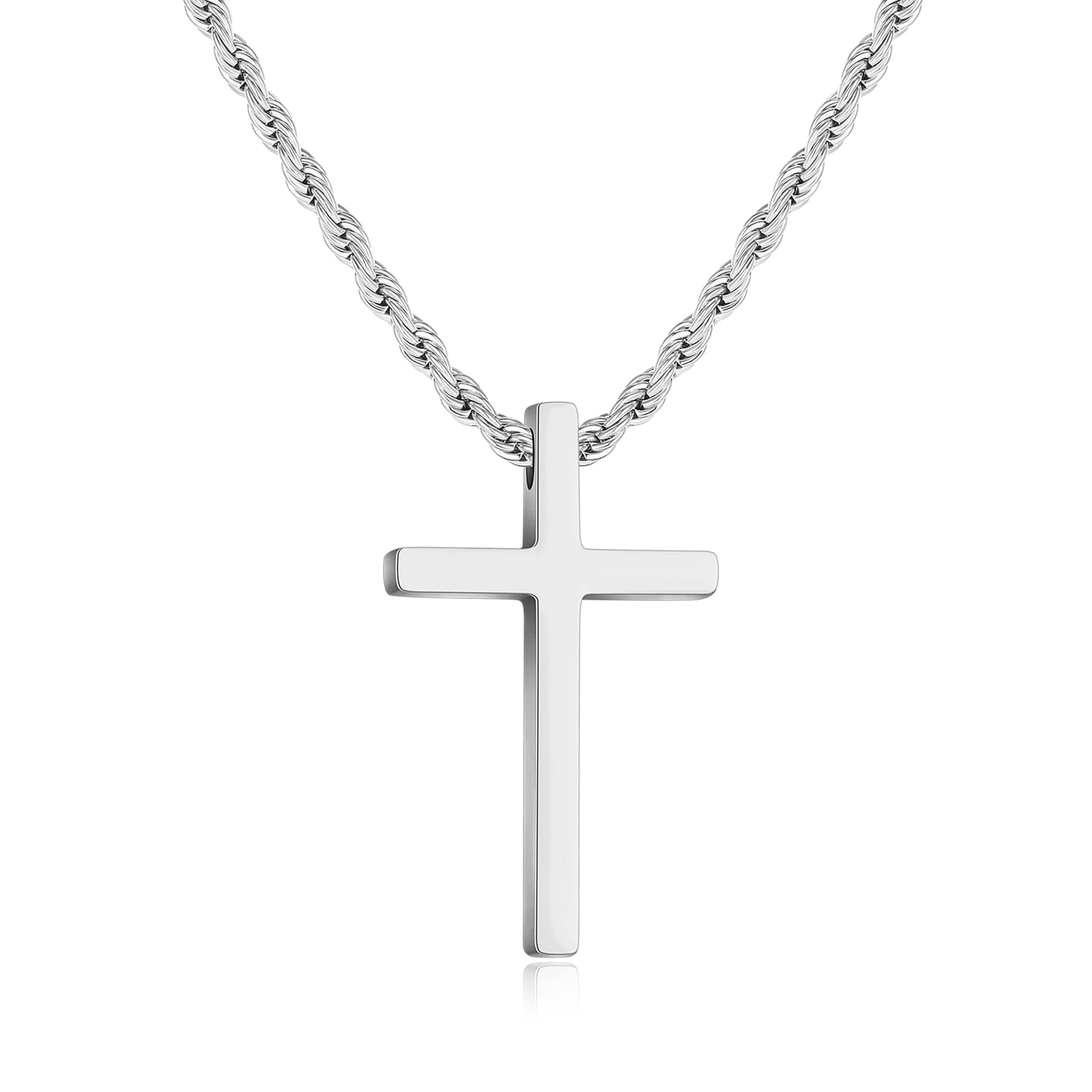 Ailetop Black Silver Gold Cross Necklace, Men's Stainless Steel Rope Chain, 16-24 Inch