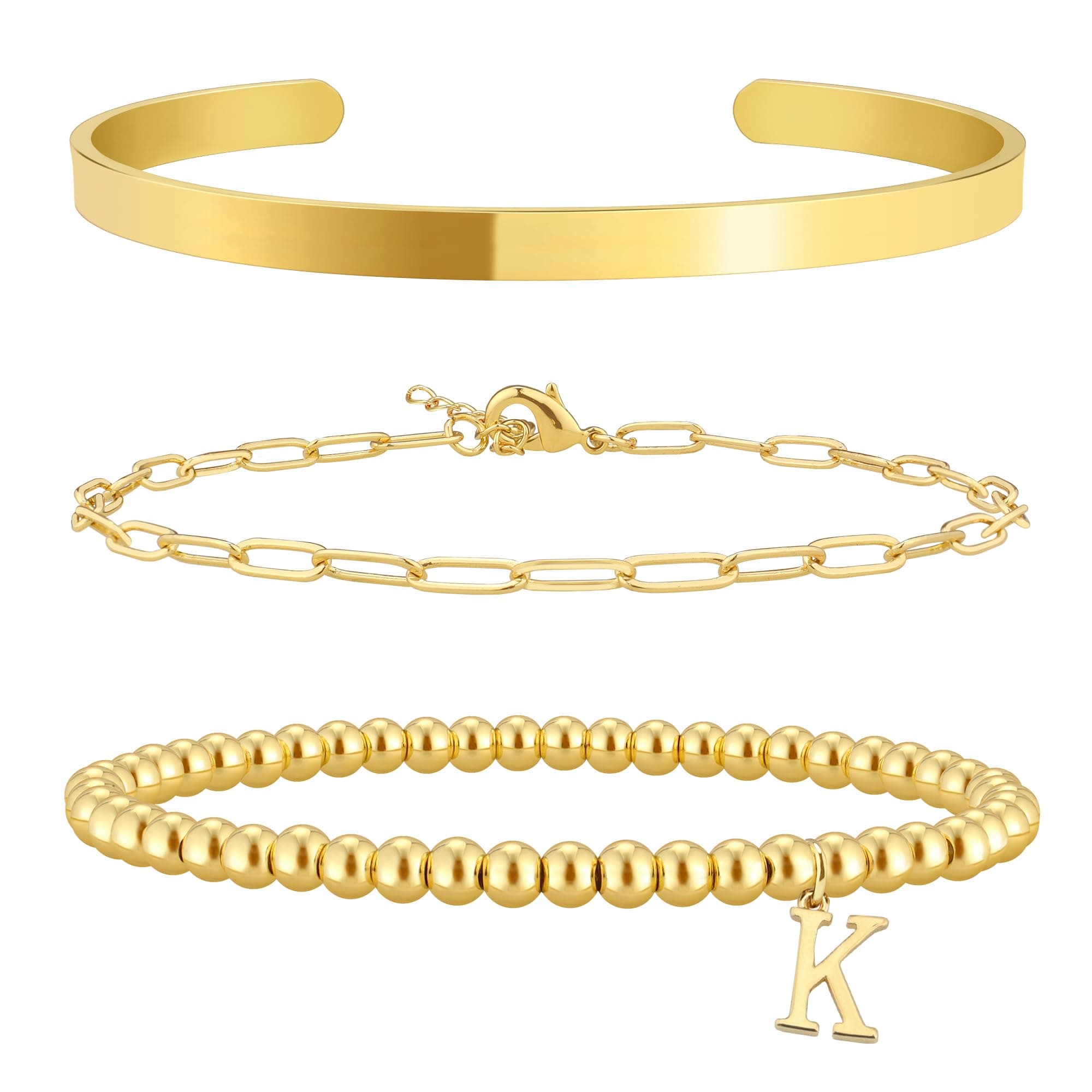 AOZEL Women's 14K Gold Plated A-Z Stackable Beaded Bracelet