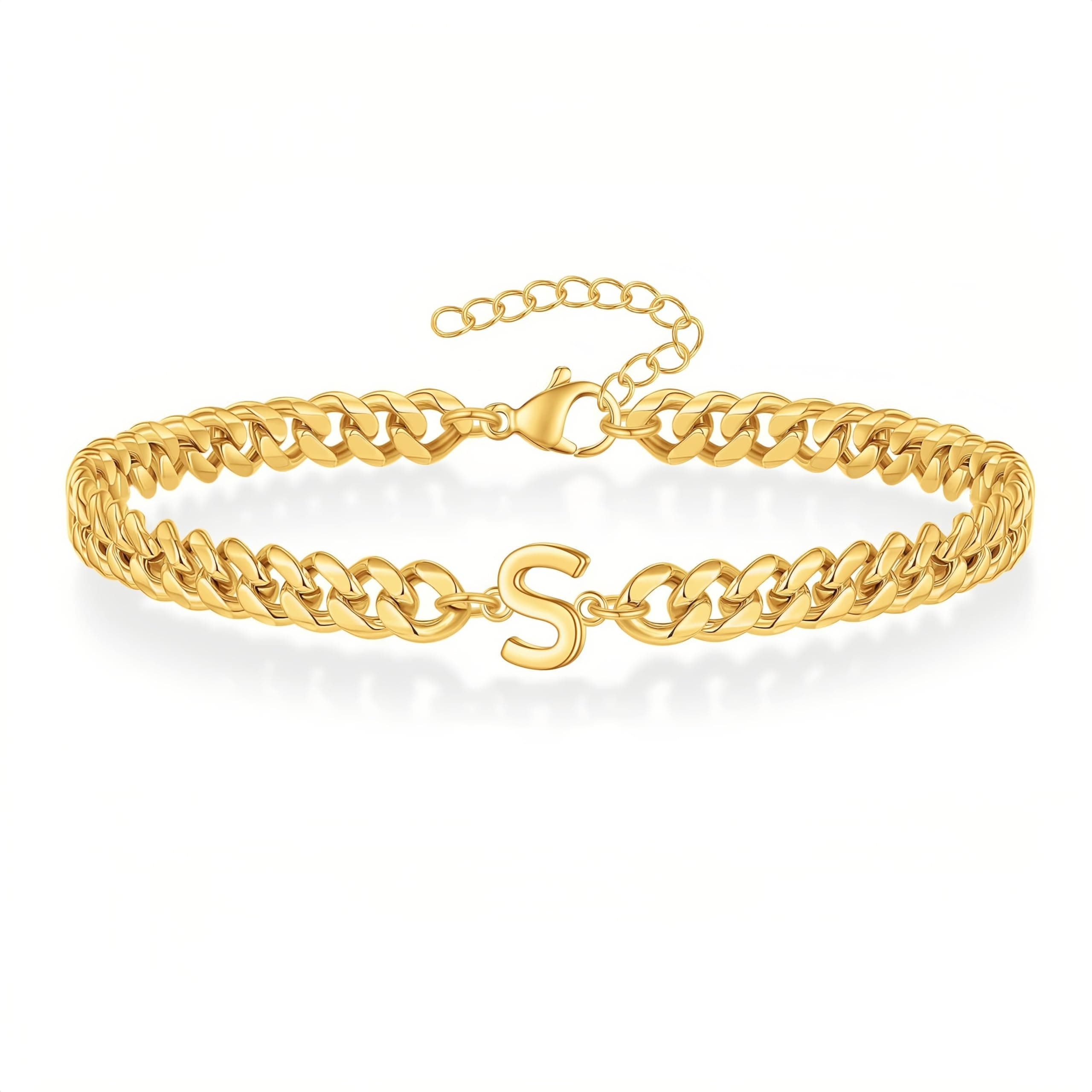 18K Gold Plated Cuban Chain Initial Bracelets for Men