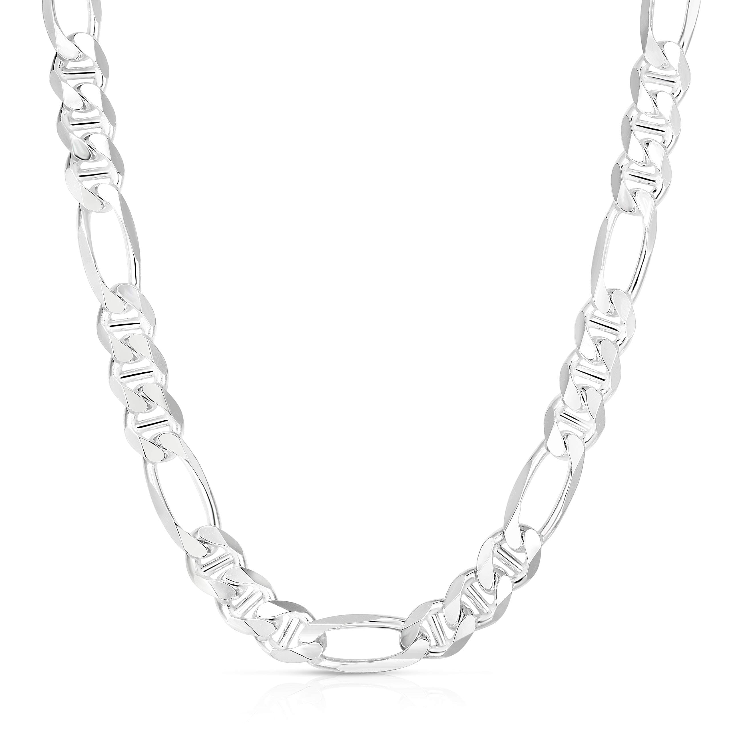 Verona Jewelers 925 Sterling Silver Figarucci Chain Necklace, Solid Flat Mariner for Men and Women