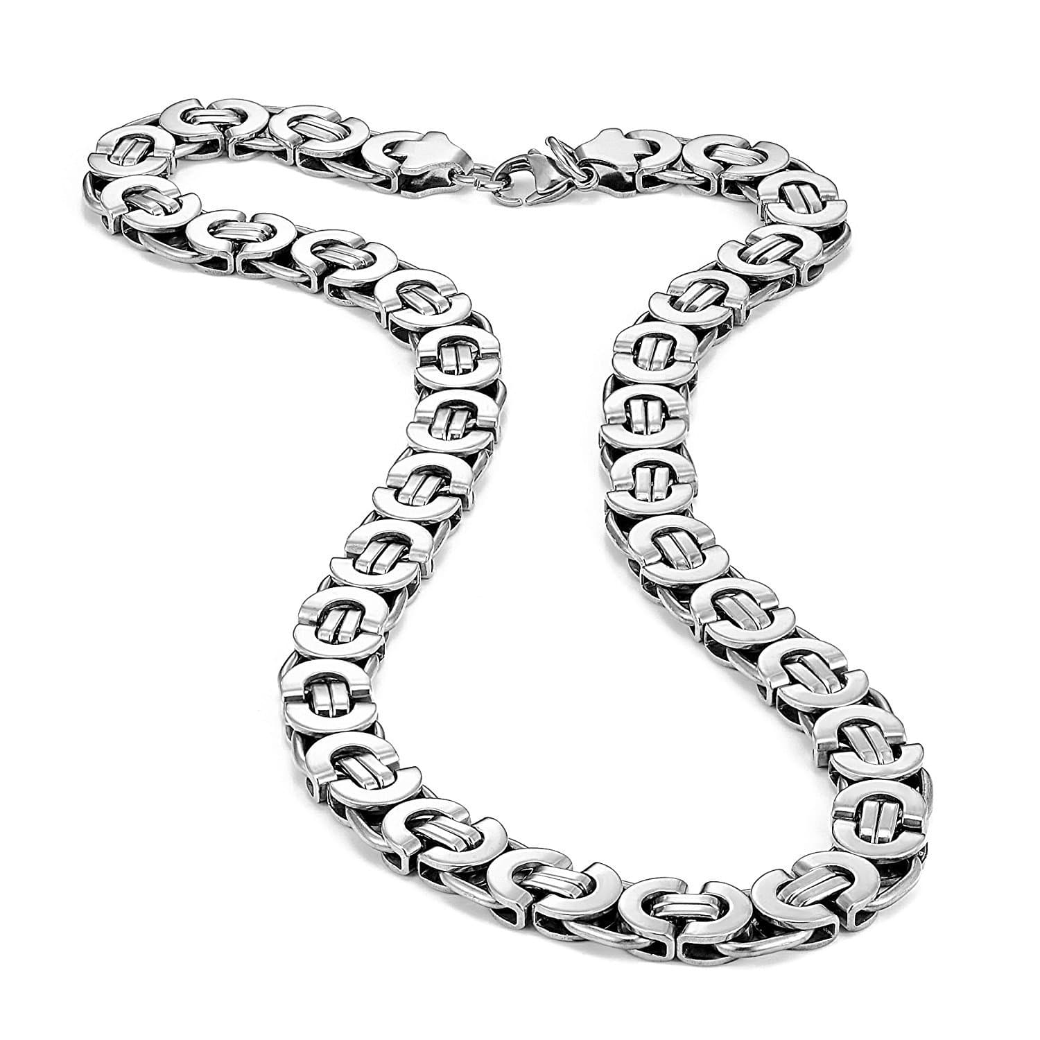 Urban Jewelry Mechanic Style Wide Silver Men's Necklace (19, 21, 23 inches, 11 mm)