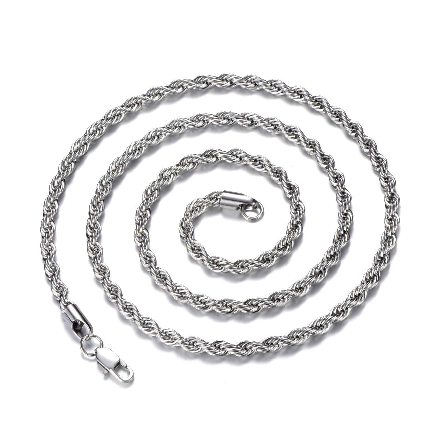 Stainless Steel 925 Silver Twist Rope Necklace 14-30 Inches