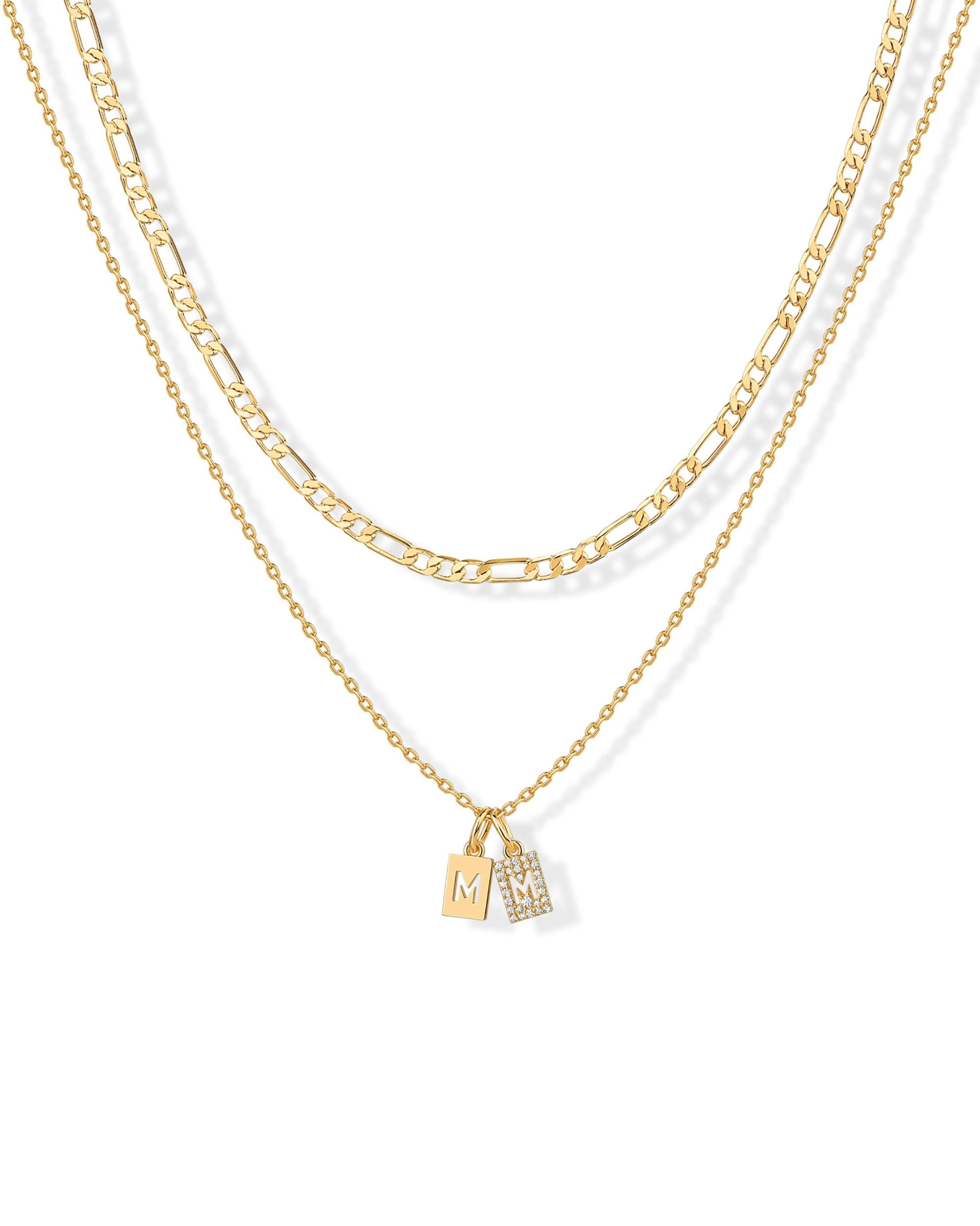 PavoI 14K Gold Plated Initial Double Dog Tag CZ Necklace for Women
