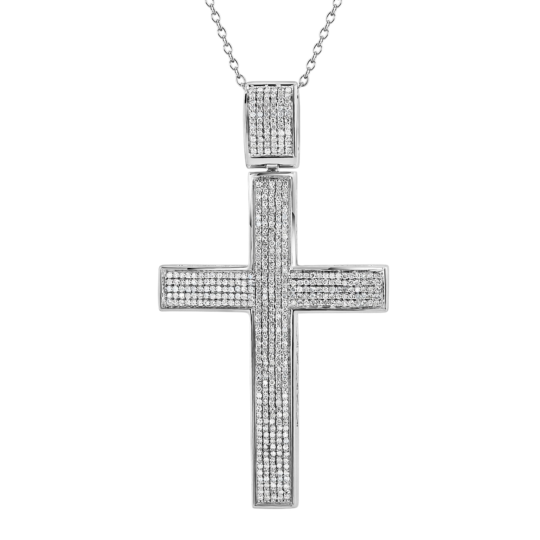 1.00 Carat Round White Diamond Cross Pendant for Unisex with Silver Chain
