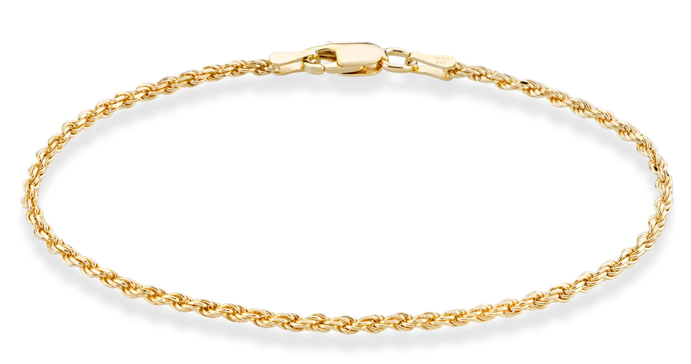 Italian 18K Gold Over Sterling Silver Diamond-Cut Rope Anklet for Women, 925 Made in Italy