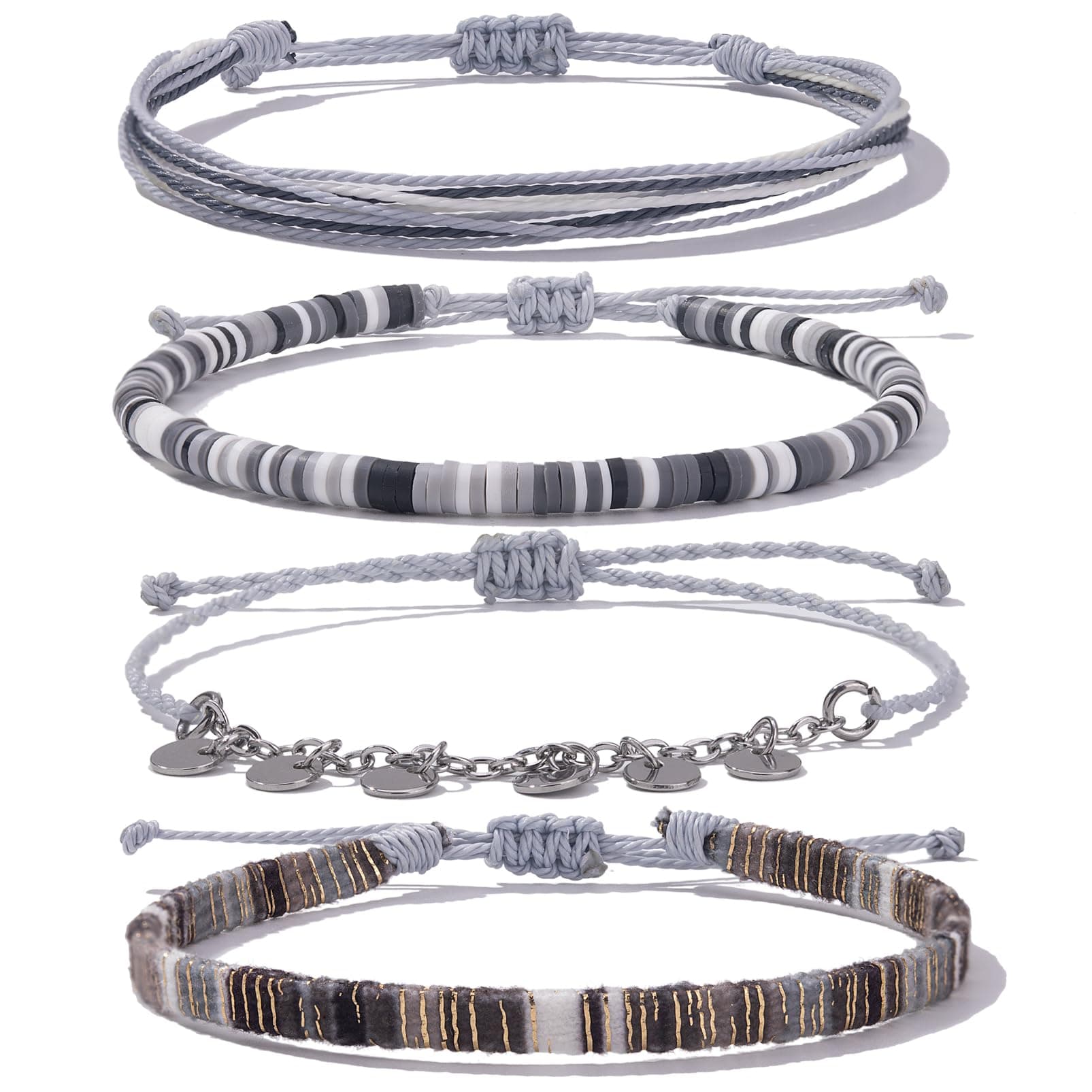 Fancy Shiny Waterproof Boho Anklet Set with Clay Beads & Stainless Steel Coins for Women