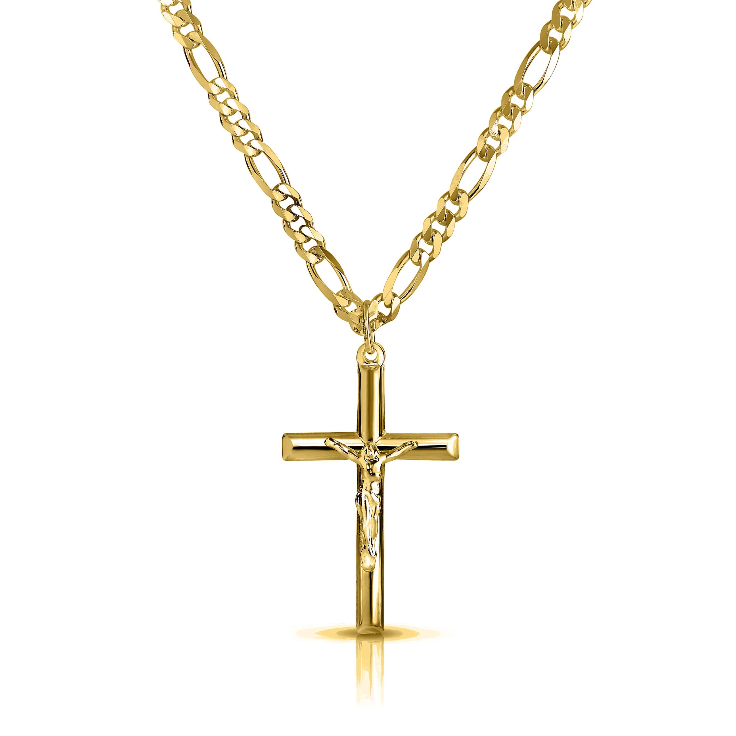 Verona Jewelers Men & Women 24" Silver Stainless Steel Figaro Chain Necklace with Crucifix Cross Pendant