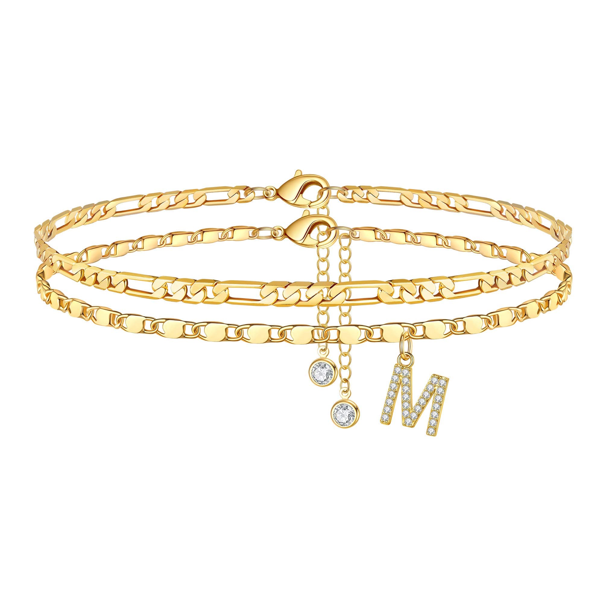 Dainty Gold Plated Ankle Bracelets Set for Women