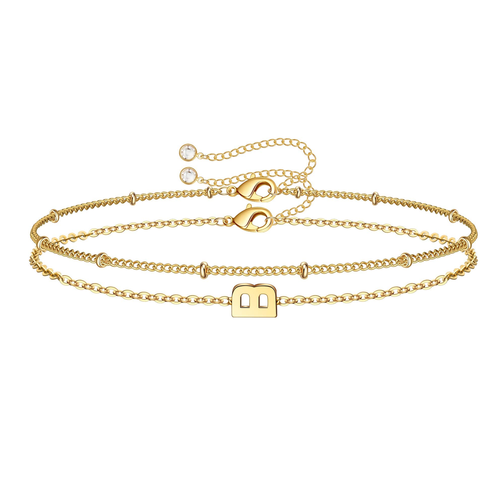 Mooham Initial Bracelets - Layered Letter Charm, Personalized Gold Jewelry for Women