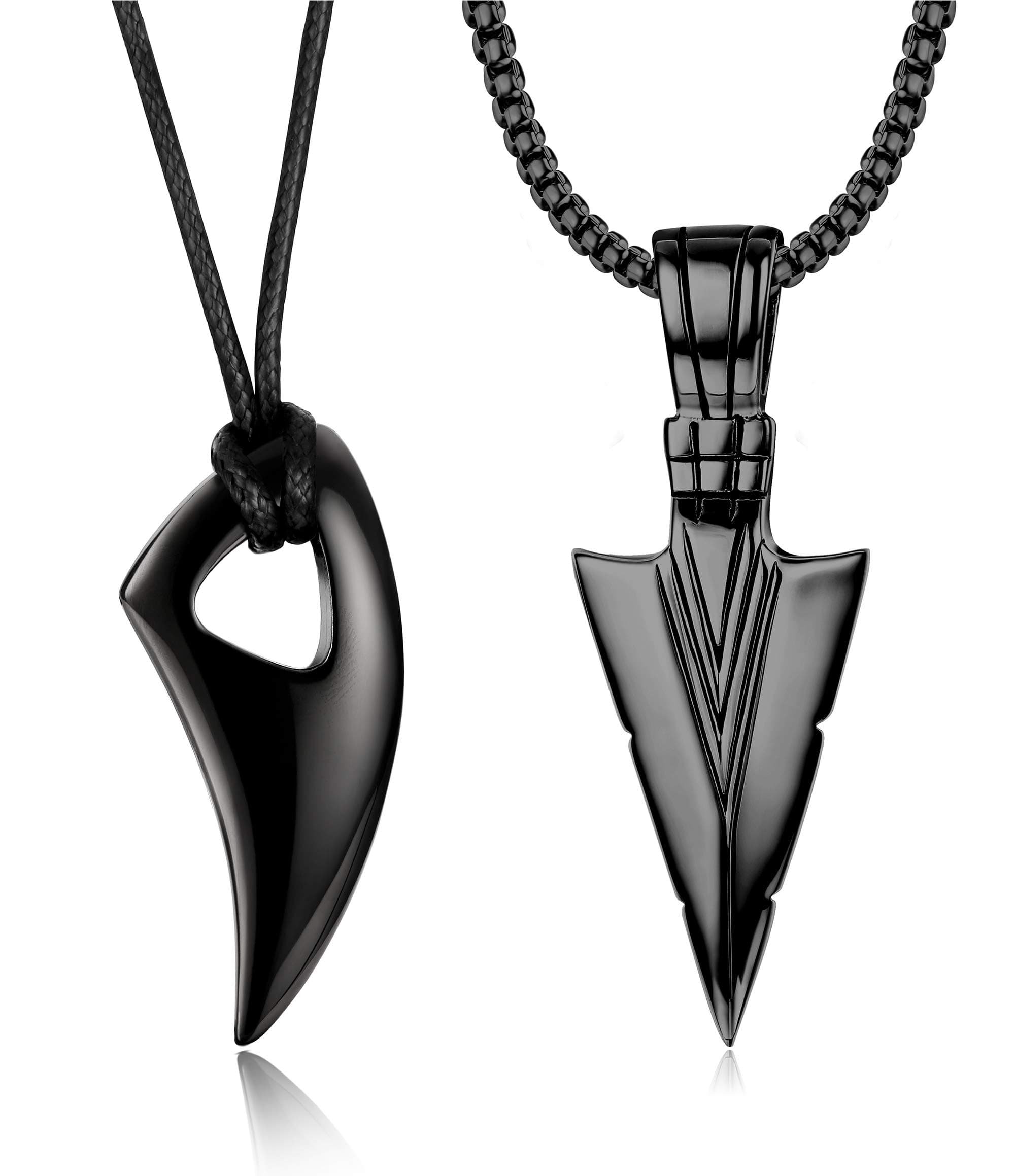 Jstyle Mens Stainless Steel Arrowhead Wolf Teeth Pendant Necklace Set