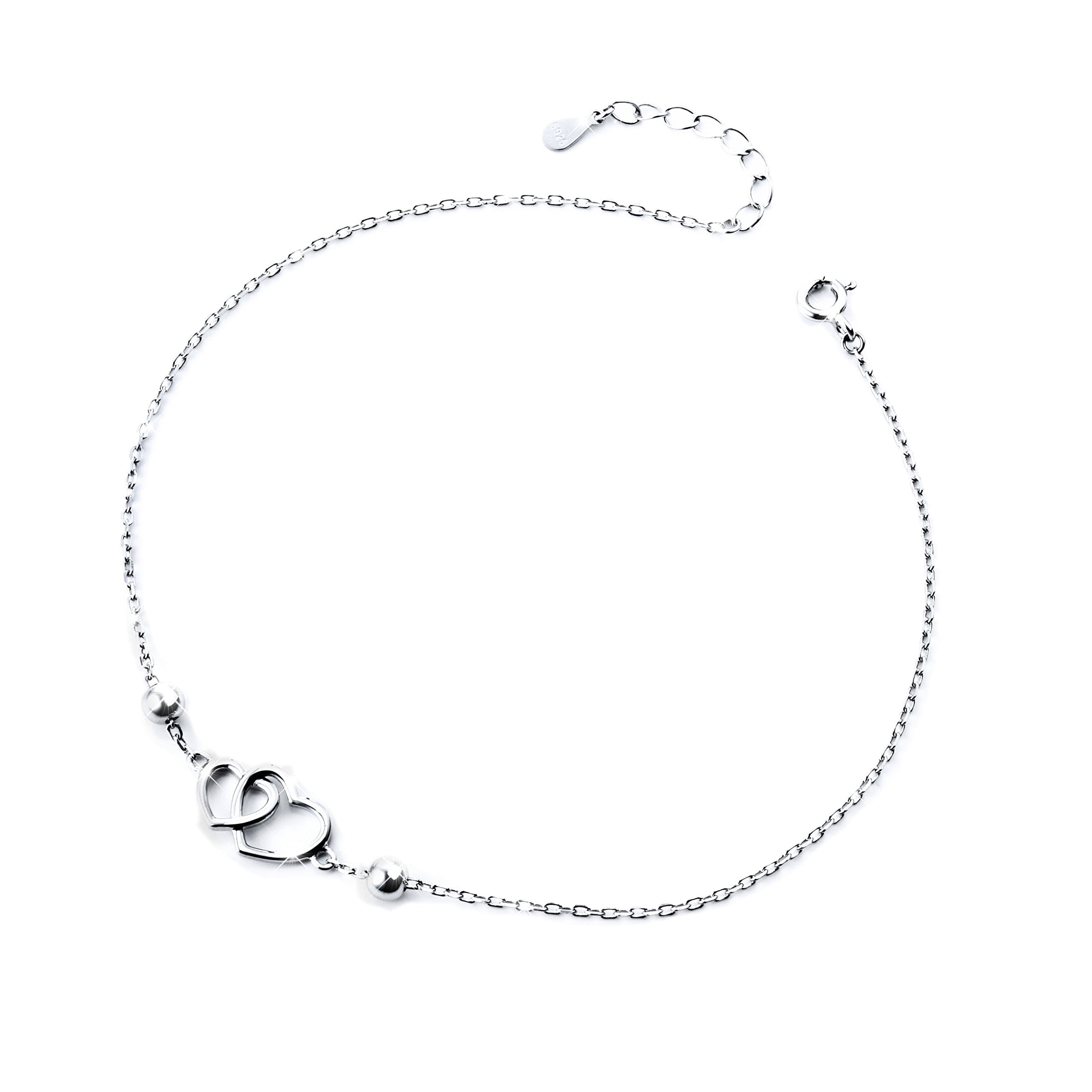 DAOCHONG Women's S925 Sterling Silver Adjustable Foot Heart Lotus Infinity Moon Stars Flower Pearl Anklet Beach Jewelry