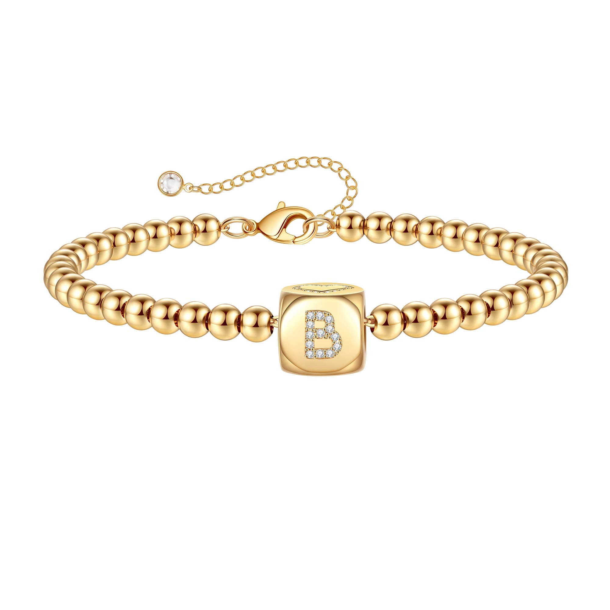 Yoosteel Initial Bead Bracelets, Personalized Gold/Silver Plated Jewelry Gifts