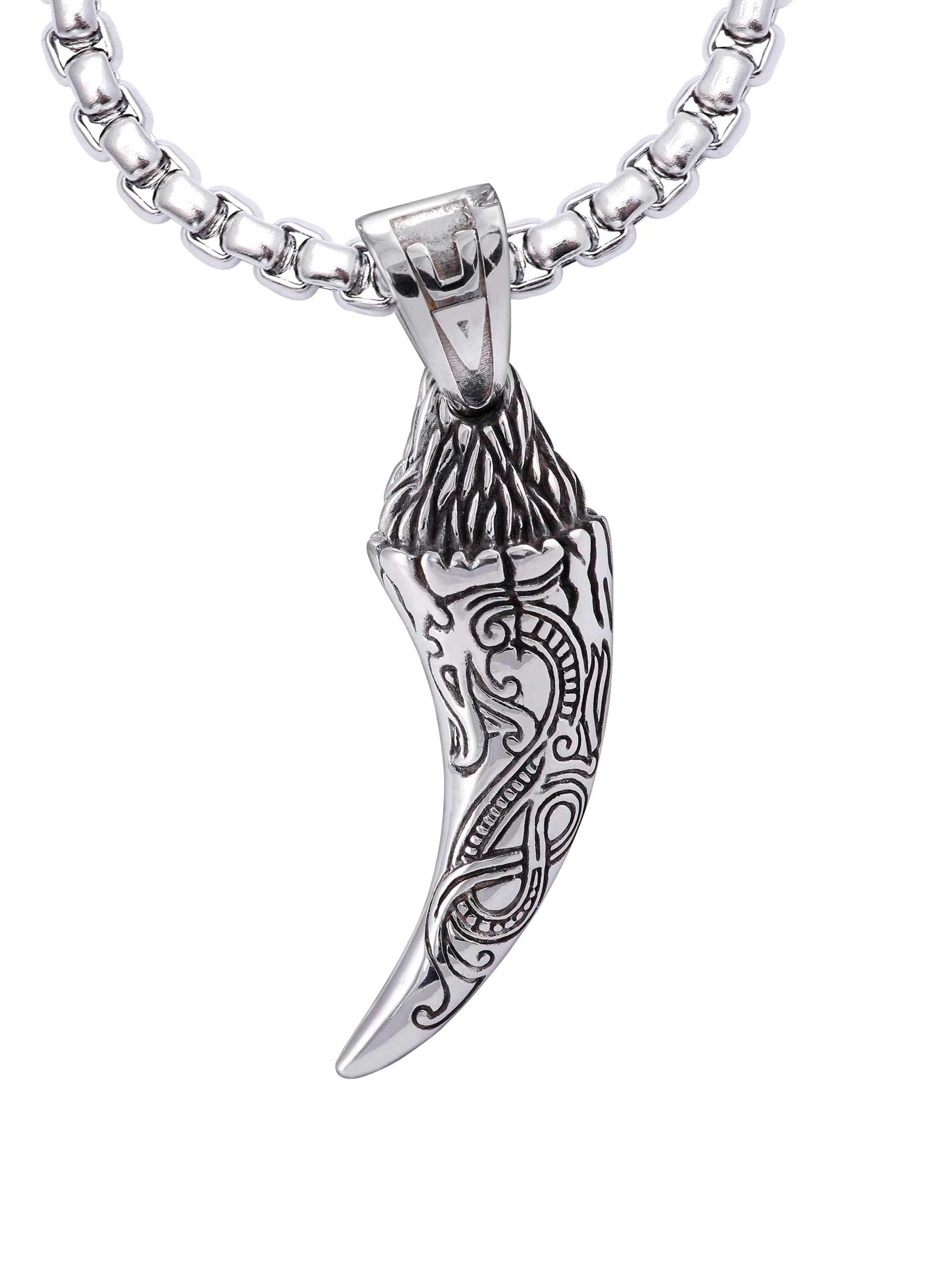 HAQUIL Stainless Steel Viking Wolf Tooth Pendant Necklace