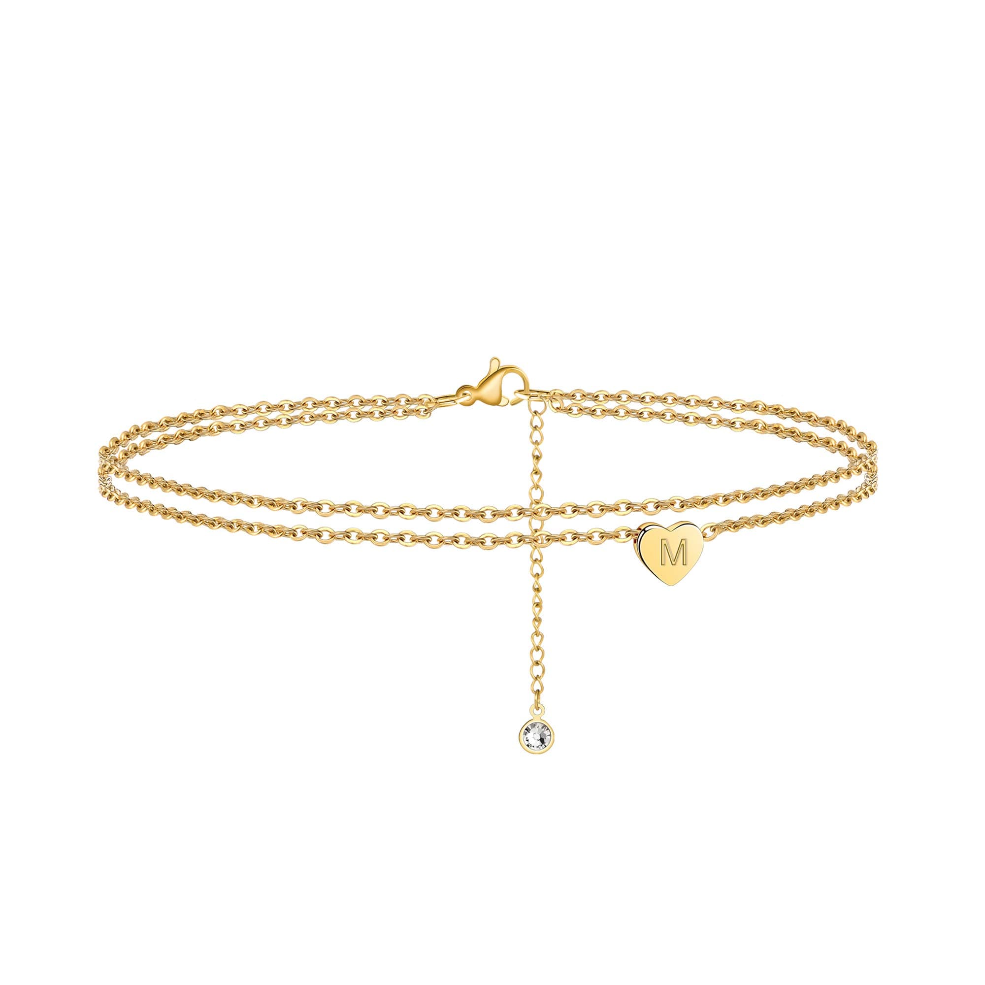 Ursteel 14K Gold Plated Heart Initial Anklets for Women