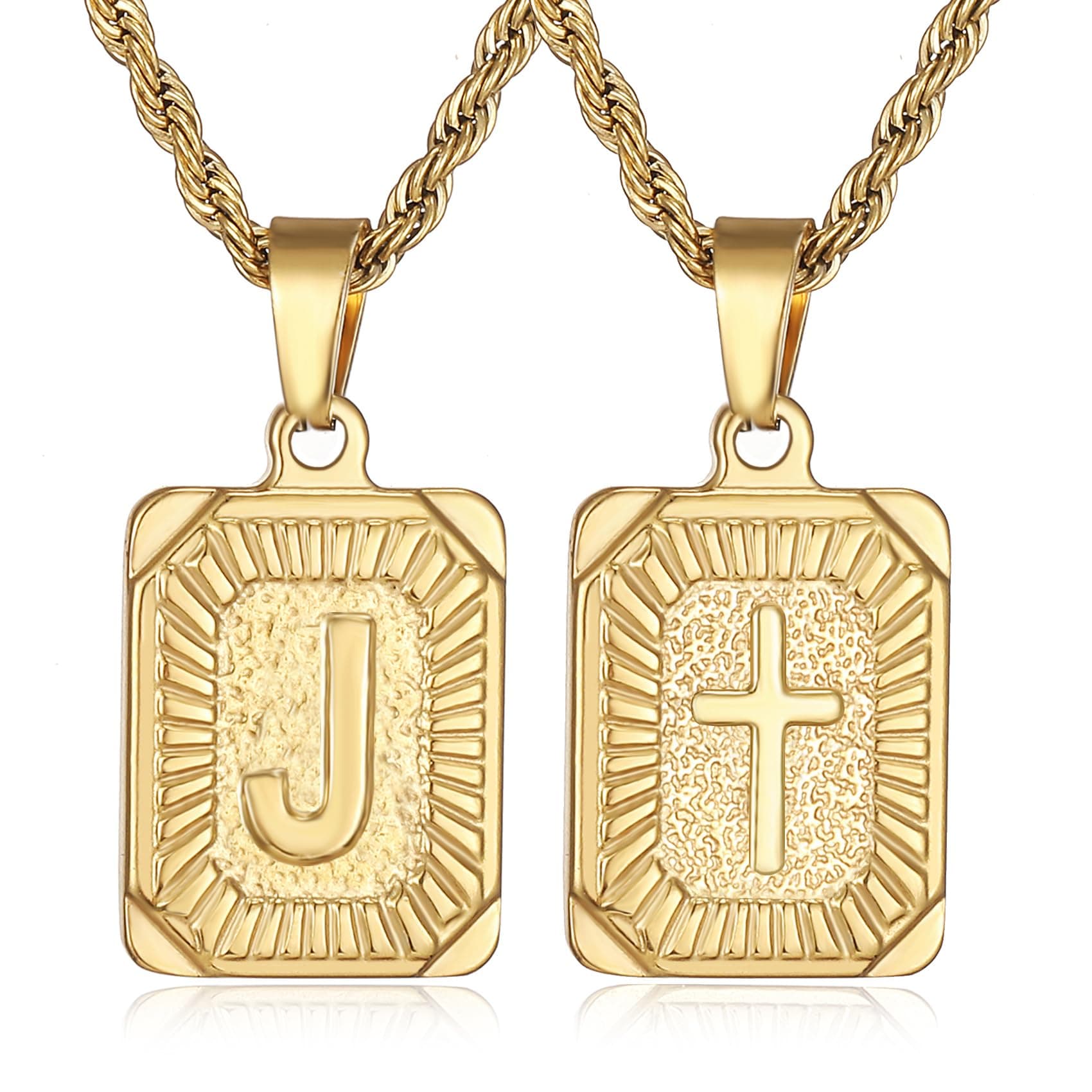Stainless Steel Initial Letter Necklaces for Men & Women, Cross Pendant Gift for Boys