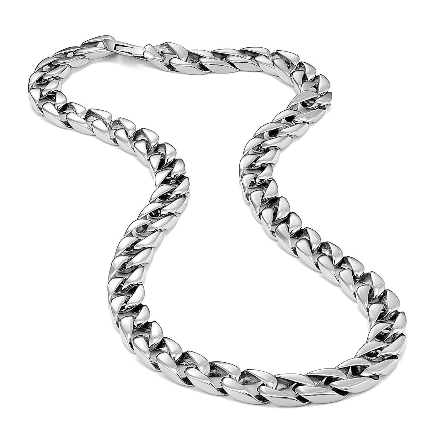 Urban Jewelry Men's Thick Stainless Steel Chain Necklace (Silver, 11 mm, 19-23 inches)
