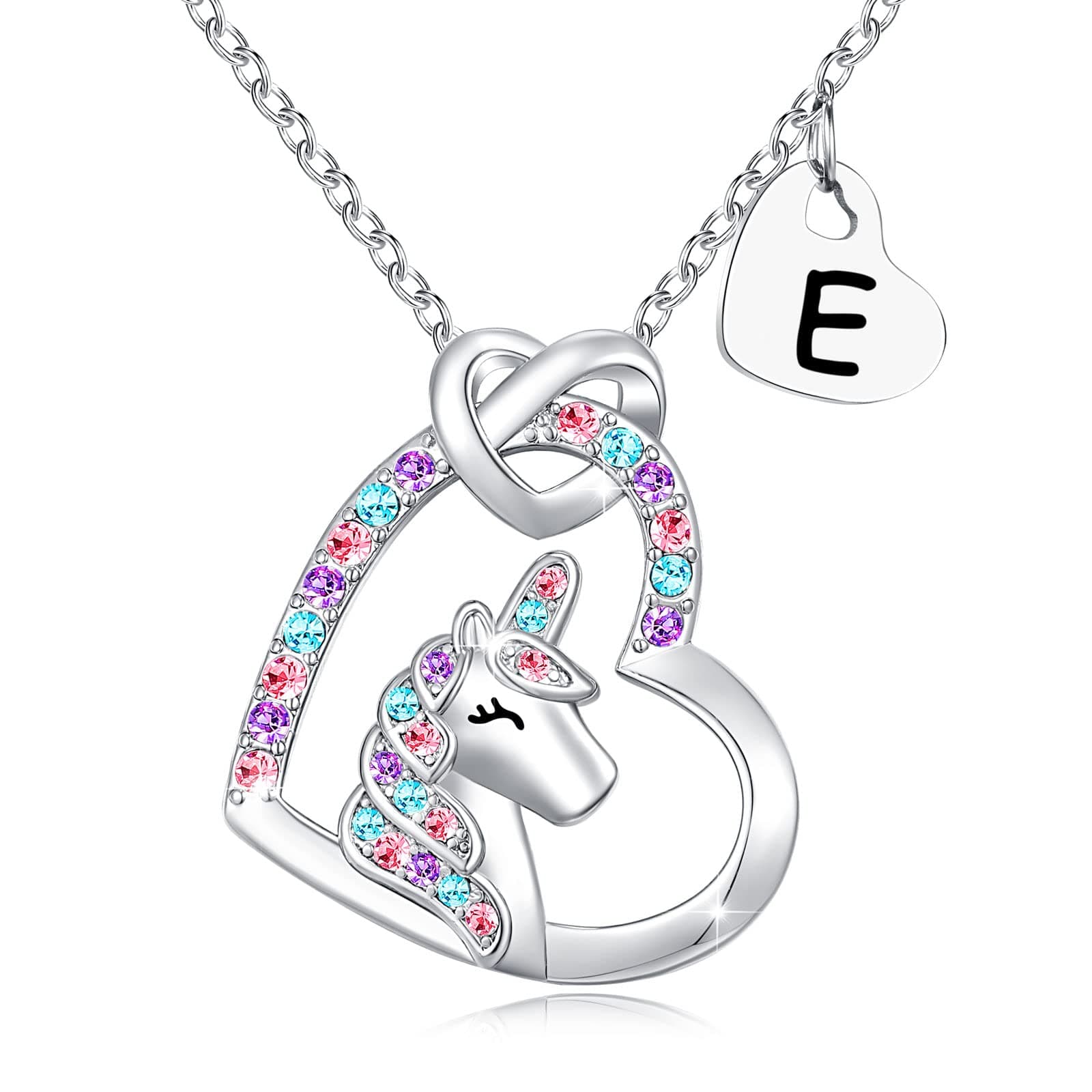 UNGENT THEM Silver Unicorn Initial Necklaces for Girls' Birthday Gifts