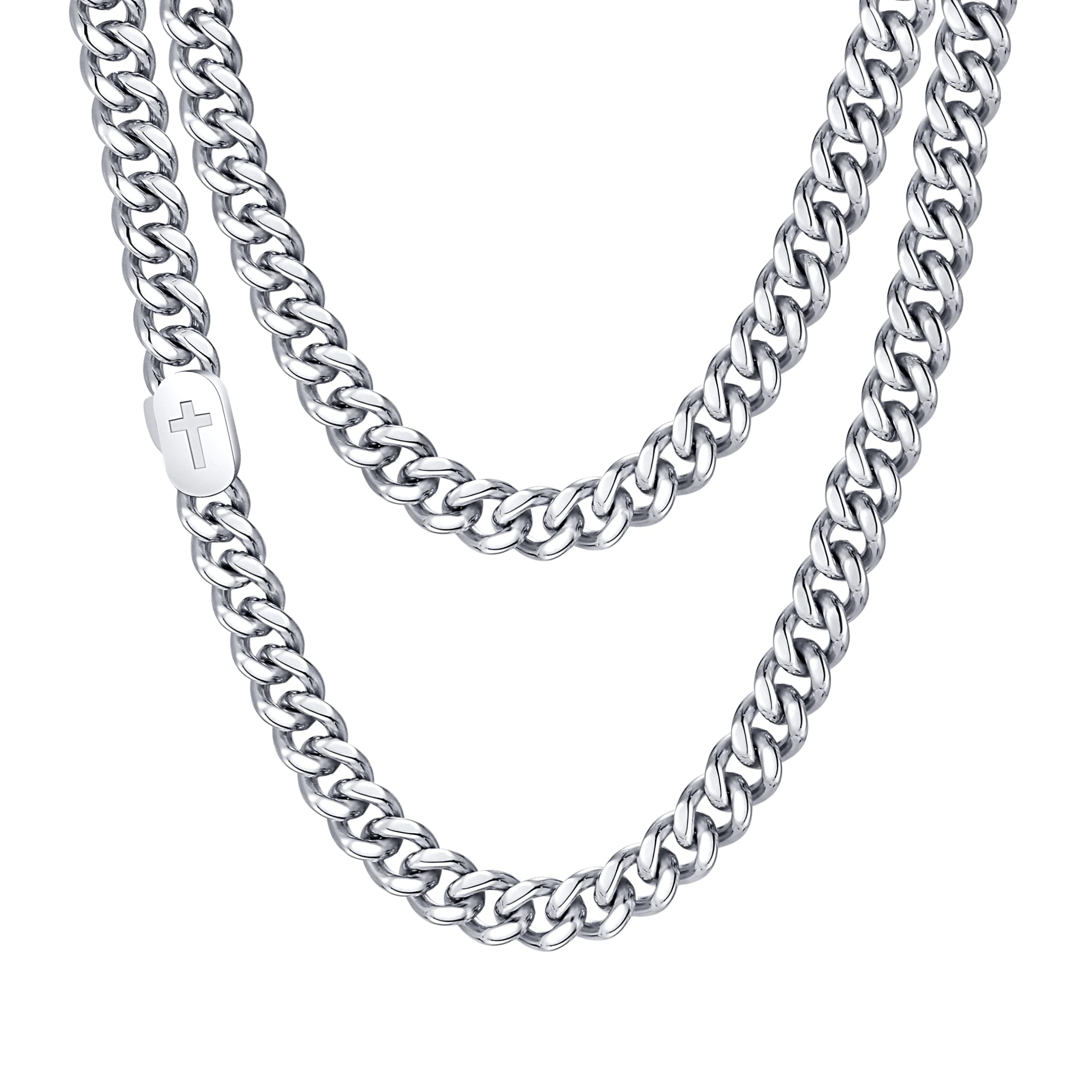 Men's Solid Cubian Link Cross Necklace - VNOX Stainless Steel Silver/Gold Plated Jewelry