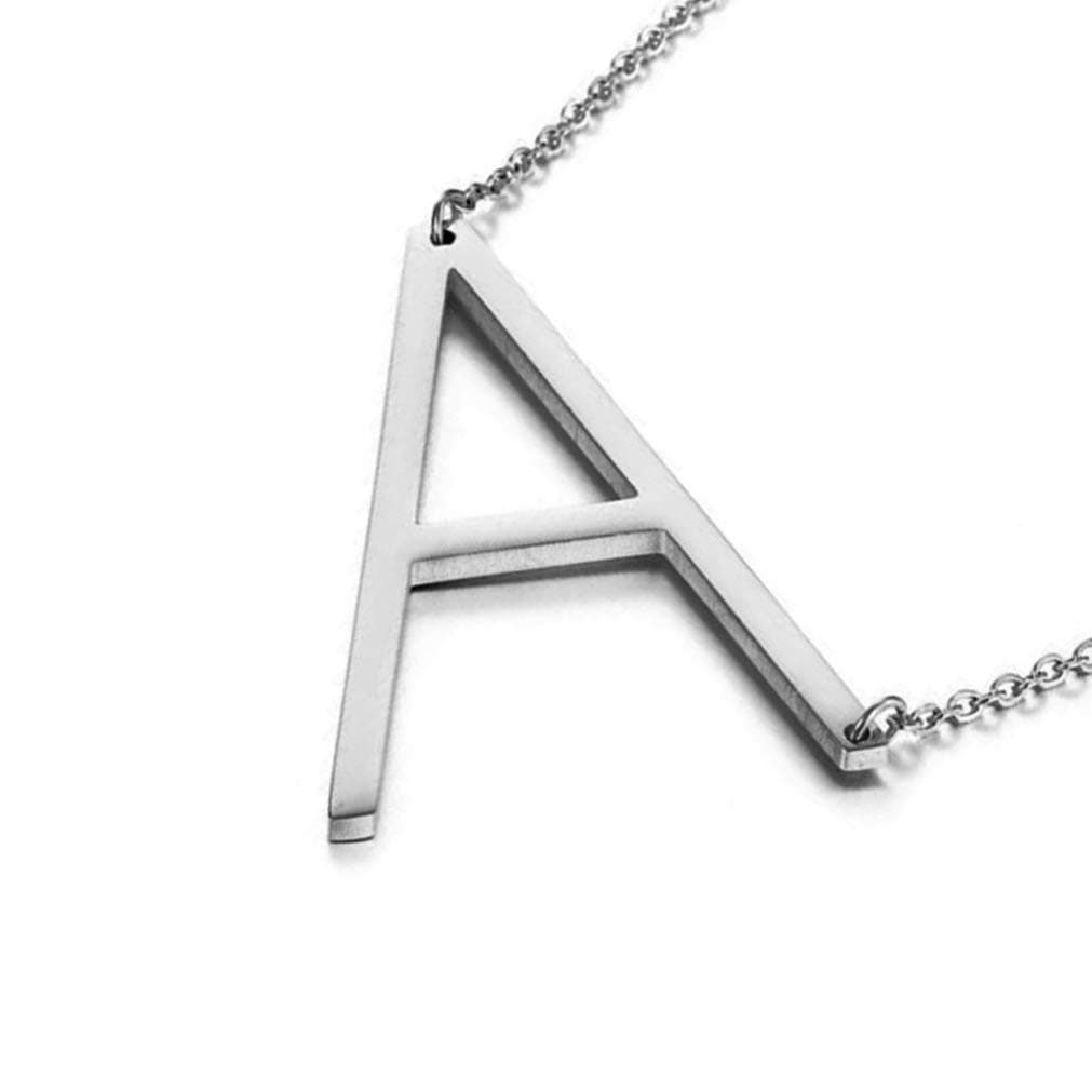 MOMOL Sideways Initial Necklace: 18K Gold Plated Big Letters Pendant for Women
