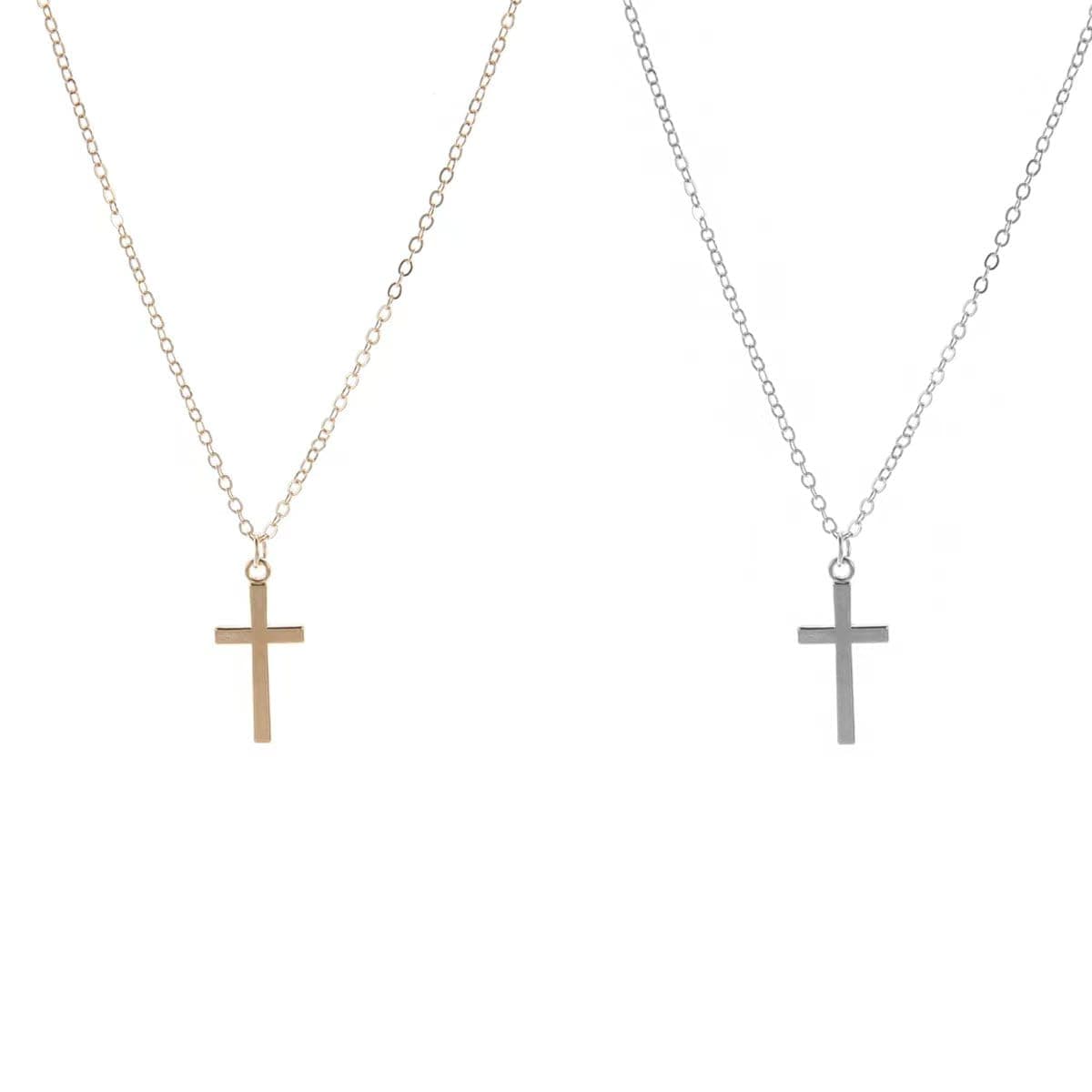 2pcs Akowemge Stainless Steel Gold & Silver Faith Cross Necklaces for Women & Men