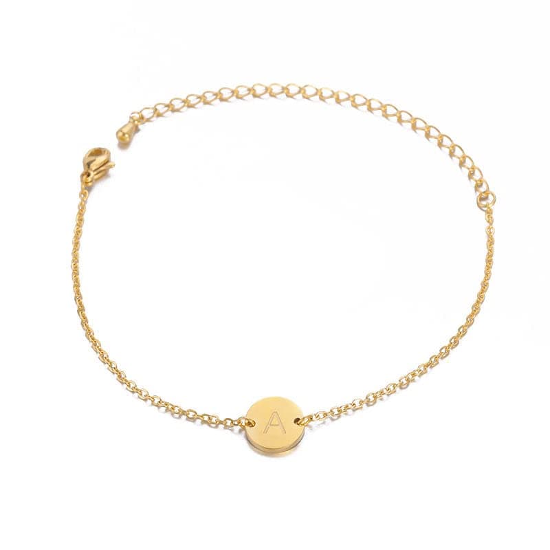 Trimic 18K Gold Plated Stainless Steel Dainty Coin Disc Initial Bracelet Personalized Name Bracelet