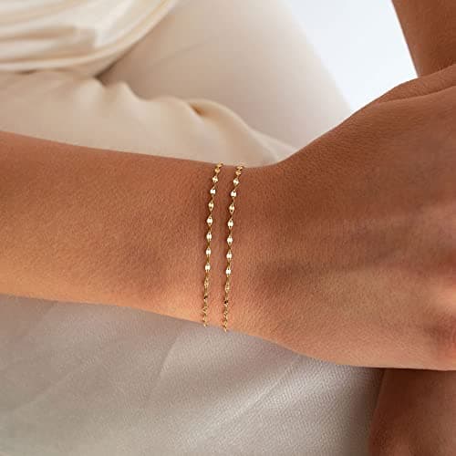HLJEO 14K Gold Evil Eye Pearl Bracelet for Women