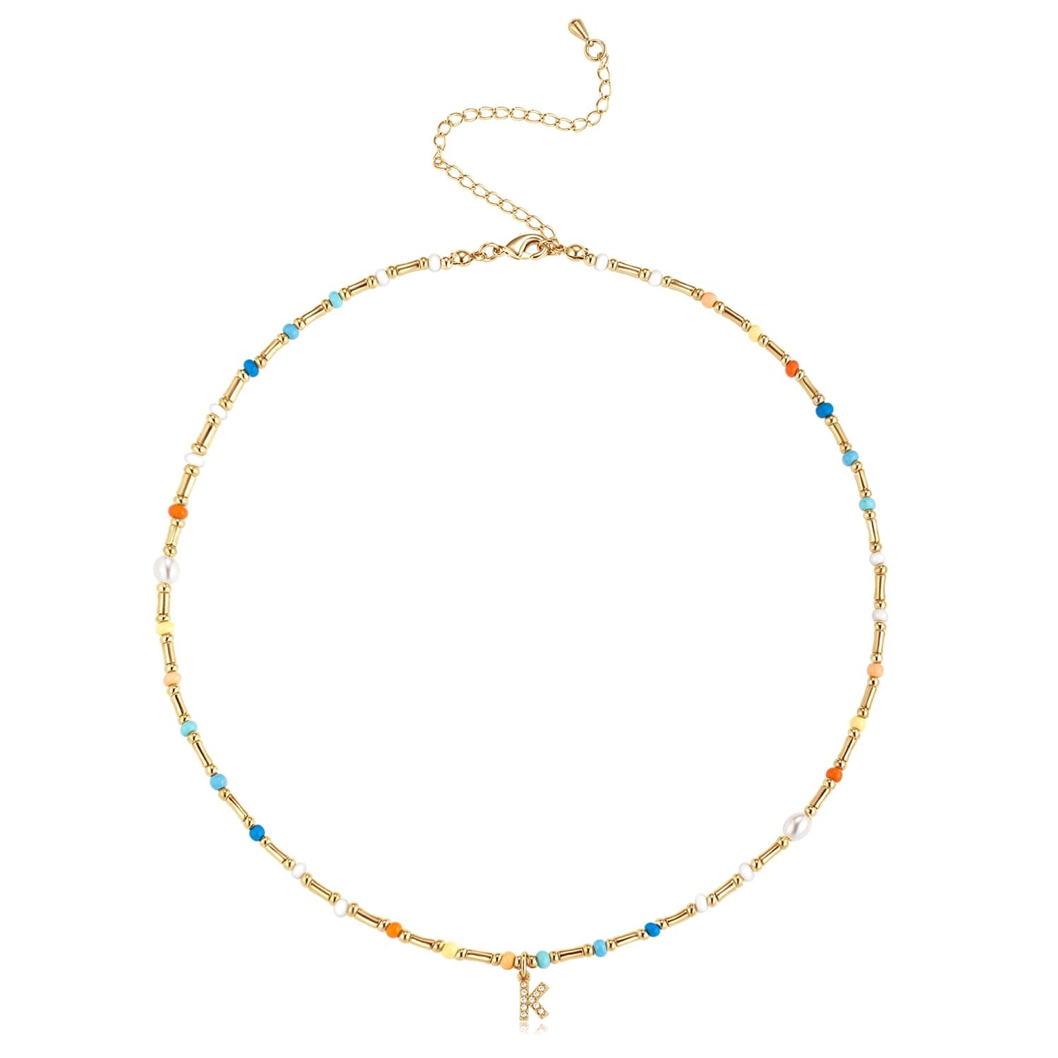 Trendy BYIA Women's 14k Gold Plated Colorful Initial Choker Necklace