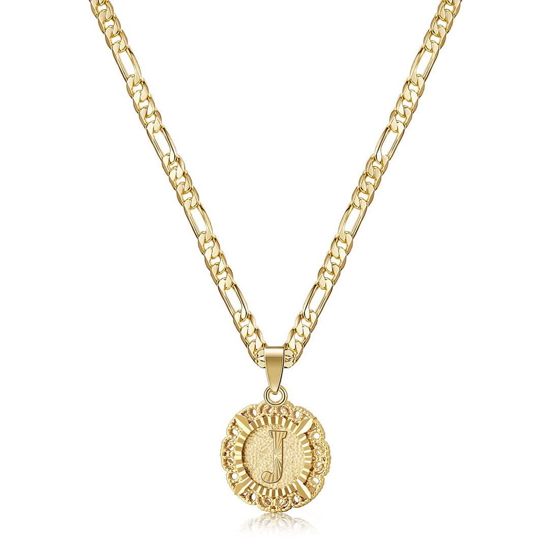 KissYan 14K Gold Plated Round Letter Pendant Monogram Necklace A-Z