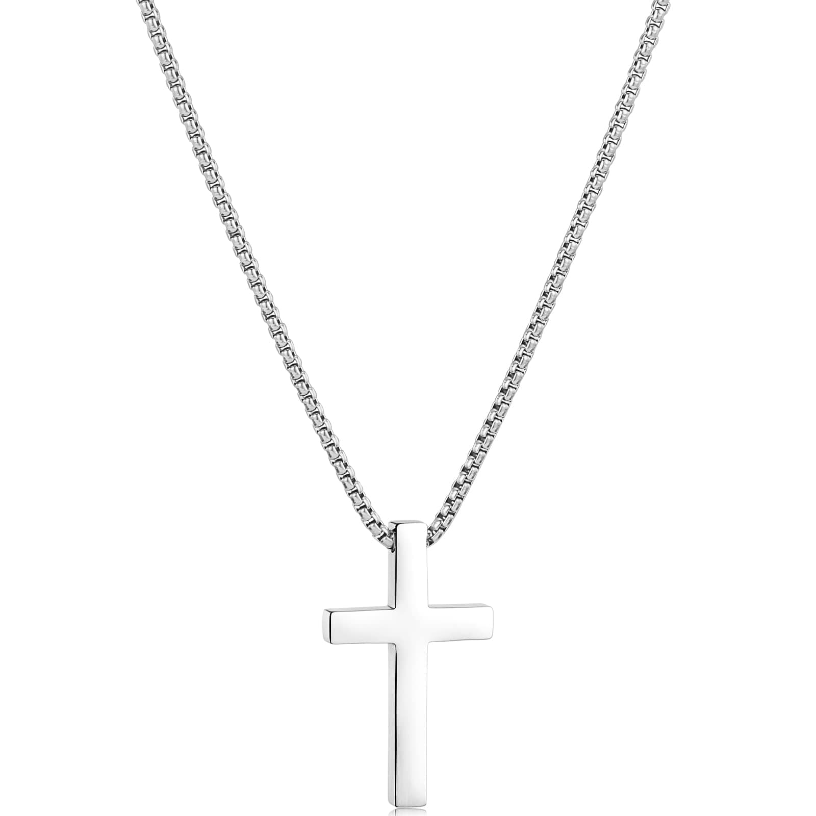 XXMAYSTER Stainless Steel Cross Necklace for Men, Silver/Gold, 18-24 Inch Box Chain