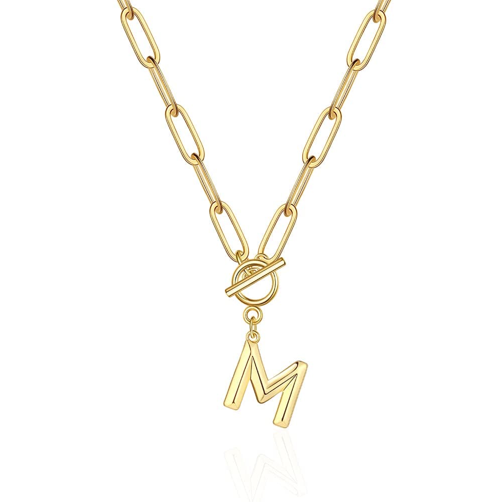 Eben-Ezer Hiphop Gold Toggle Clasp A-Z Alphabet Pendant Necklace