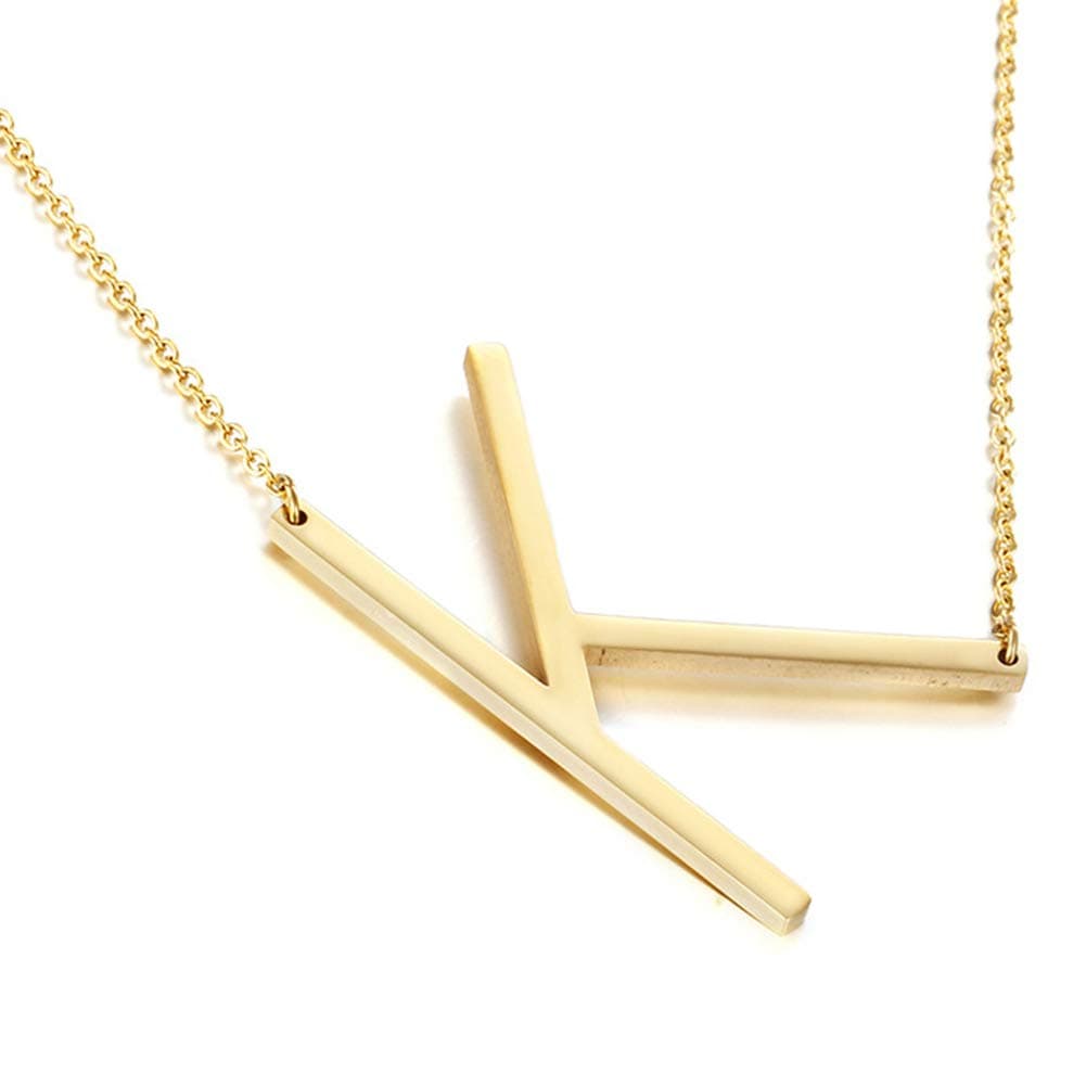 MOMOL Sideways Initial Necklace: Large Big Letters Pendant for Women